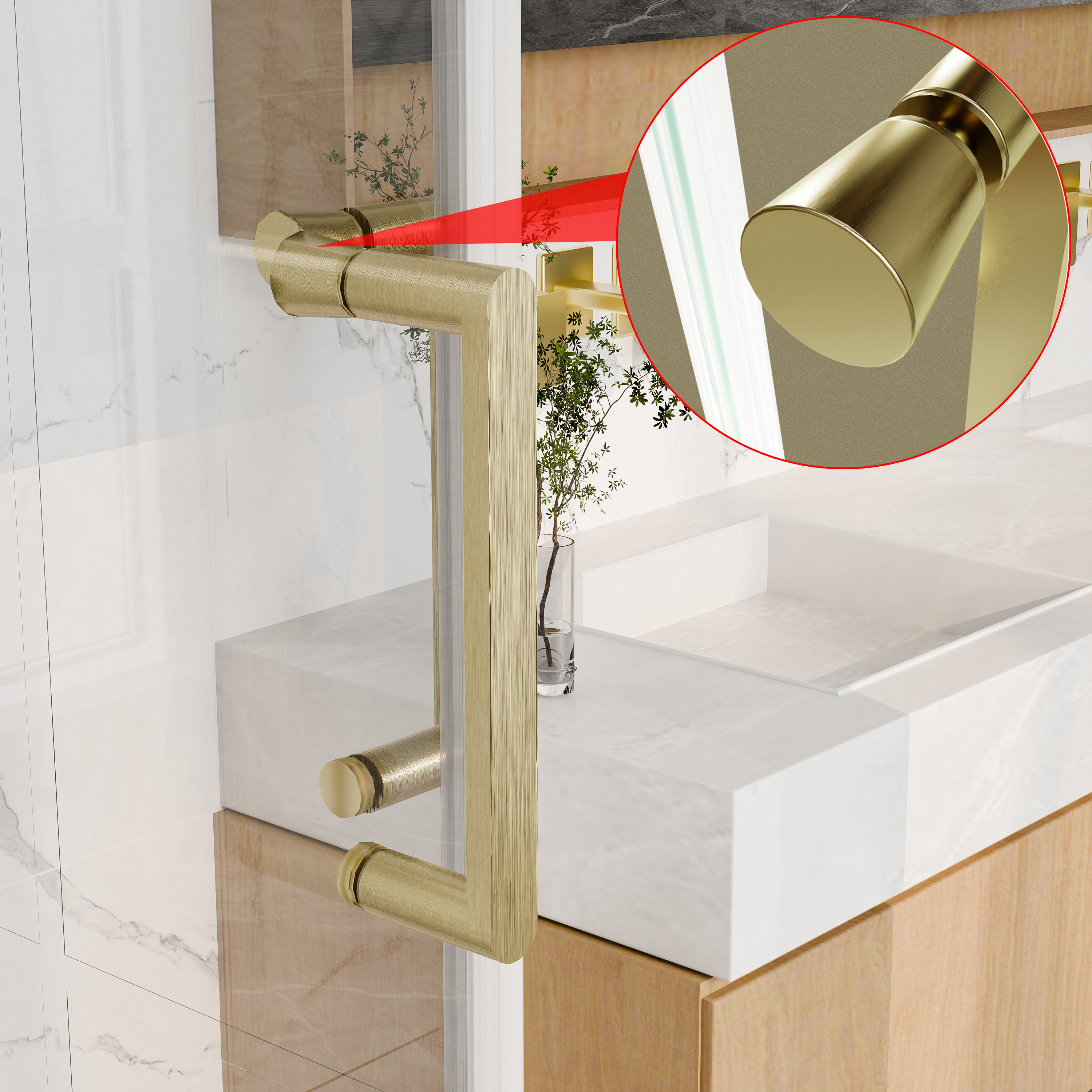 Gold and black framed Shower Door for corner shower enclosure installation