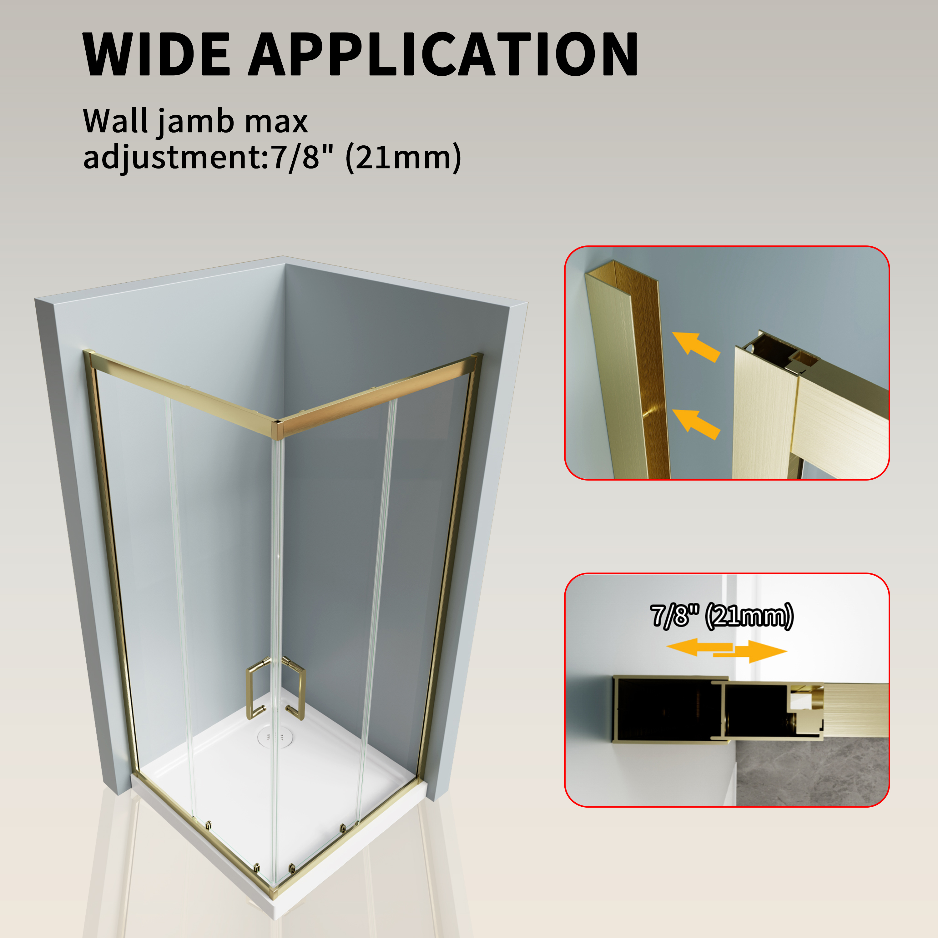 Mod-land 36 x 71 inch Full Frame Corner Shower Door with Gold and Black 1/4 inch glass