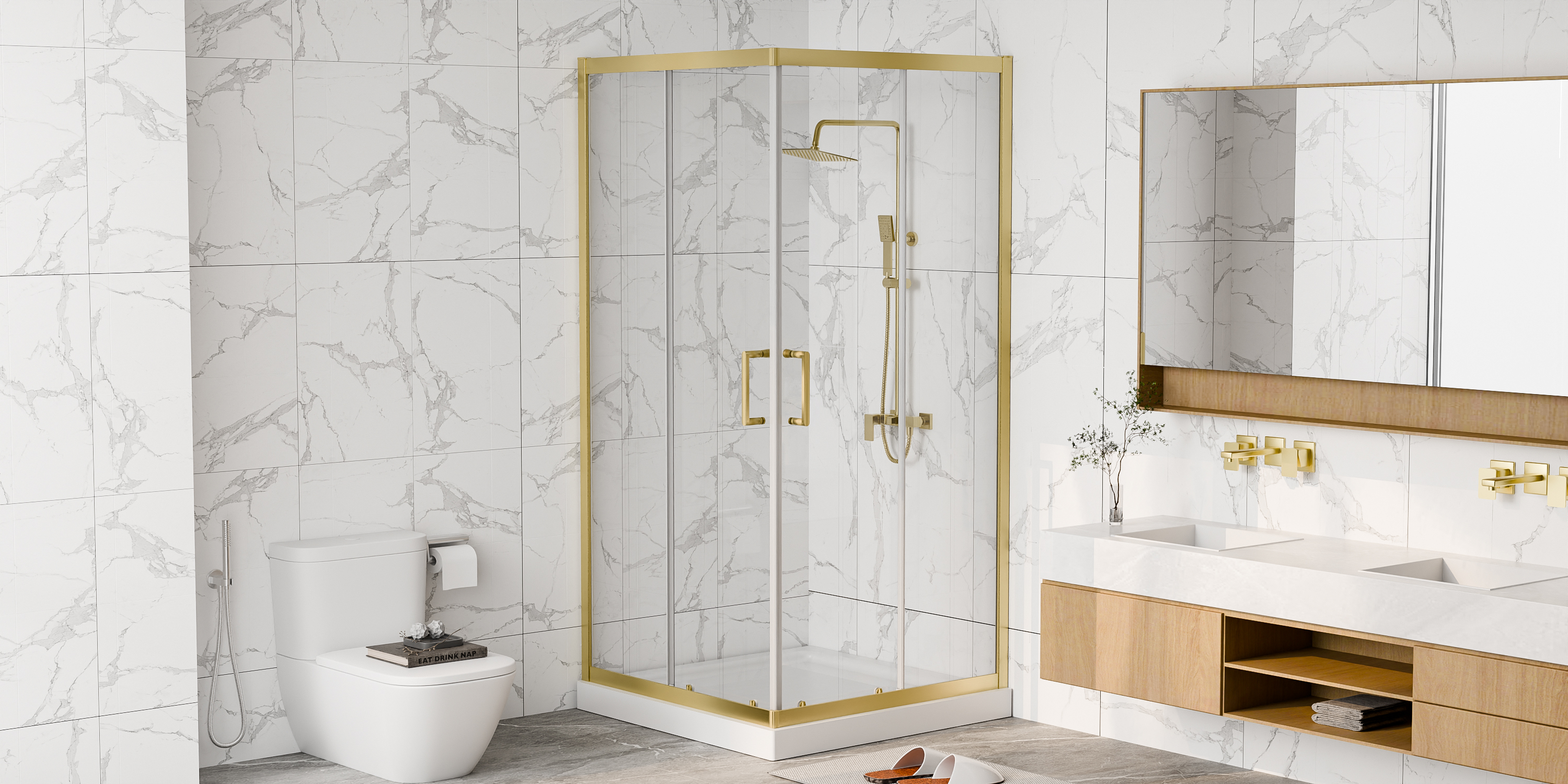 Detail of Brushed Gold Semi Shower Door sliding mechanism