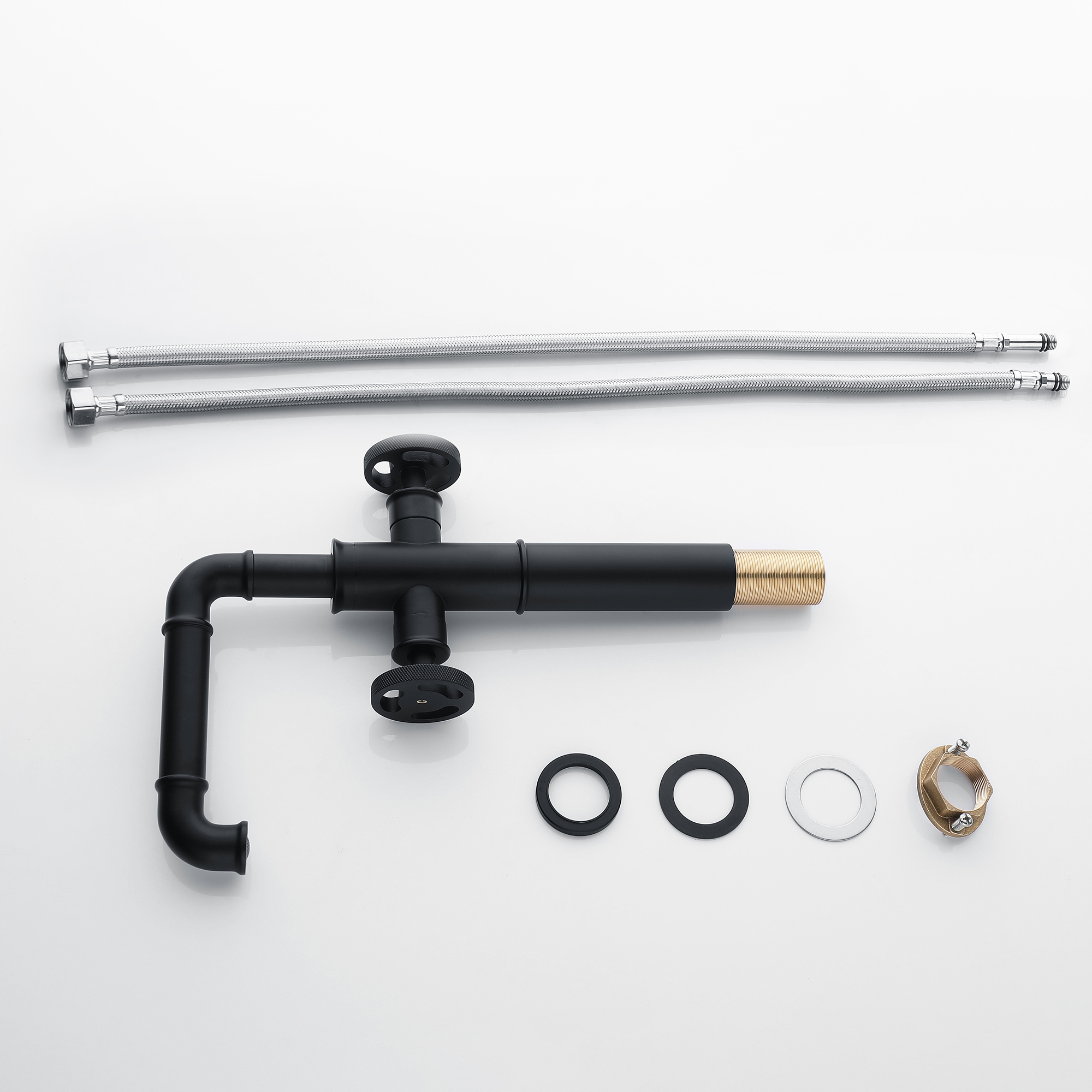 Deck Mounted Dual Handles Bathroom Vessel Sink Faucet in Matte Black