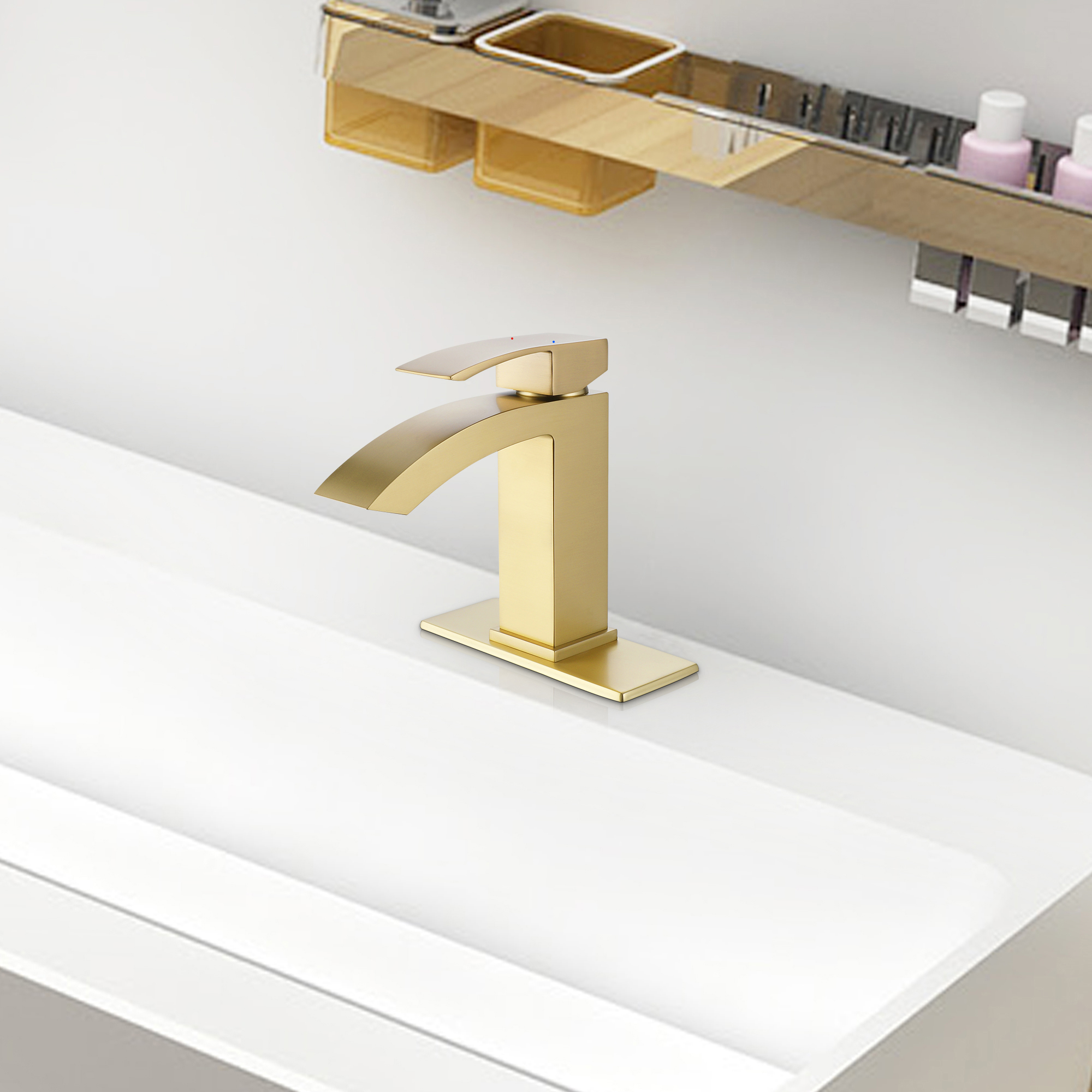 Modland Deck Mounted Single Hole Bathroom Gold Faucet with brass construction