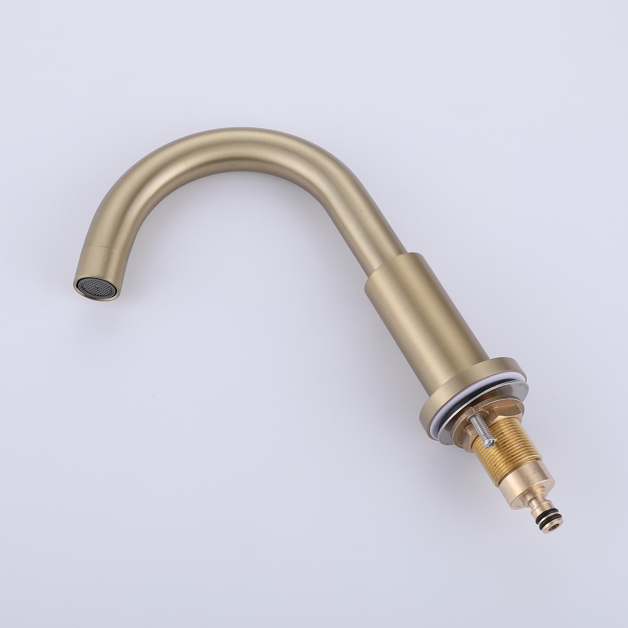 Modern Three Hole Double-handle Bathroom Basin Faucet in Brushed Gold with robust packaging protection