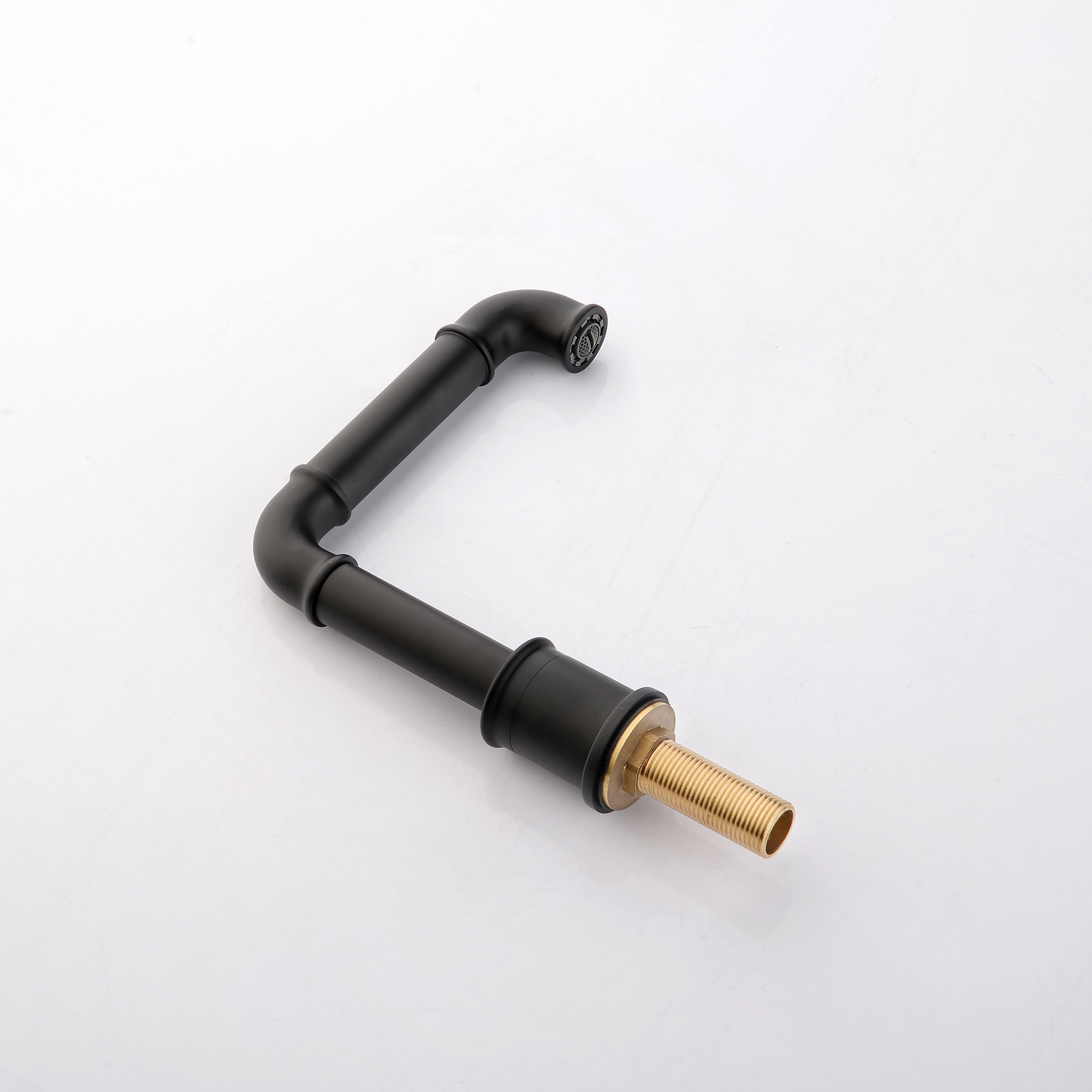 Deck Mounted Dual Handles Modern Industrial Style Bathroom Sink Faucet in Matte Black