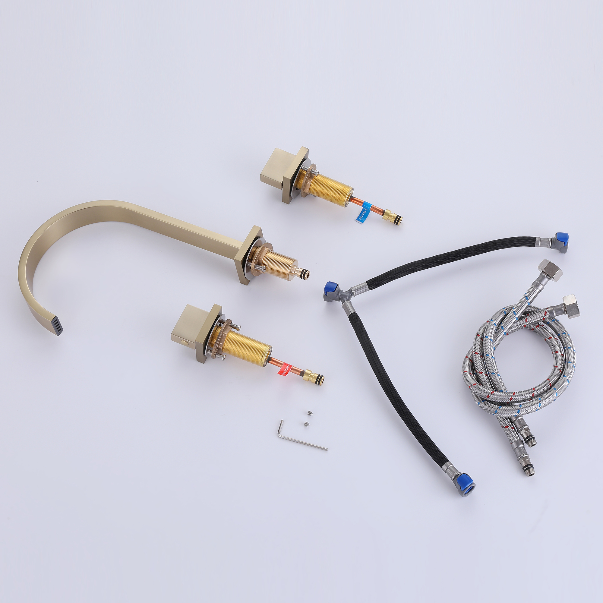 Elegant Brushed Gold Widespread Bathroom Faucet with Brass Construction