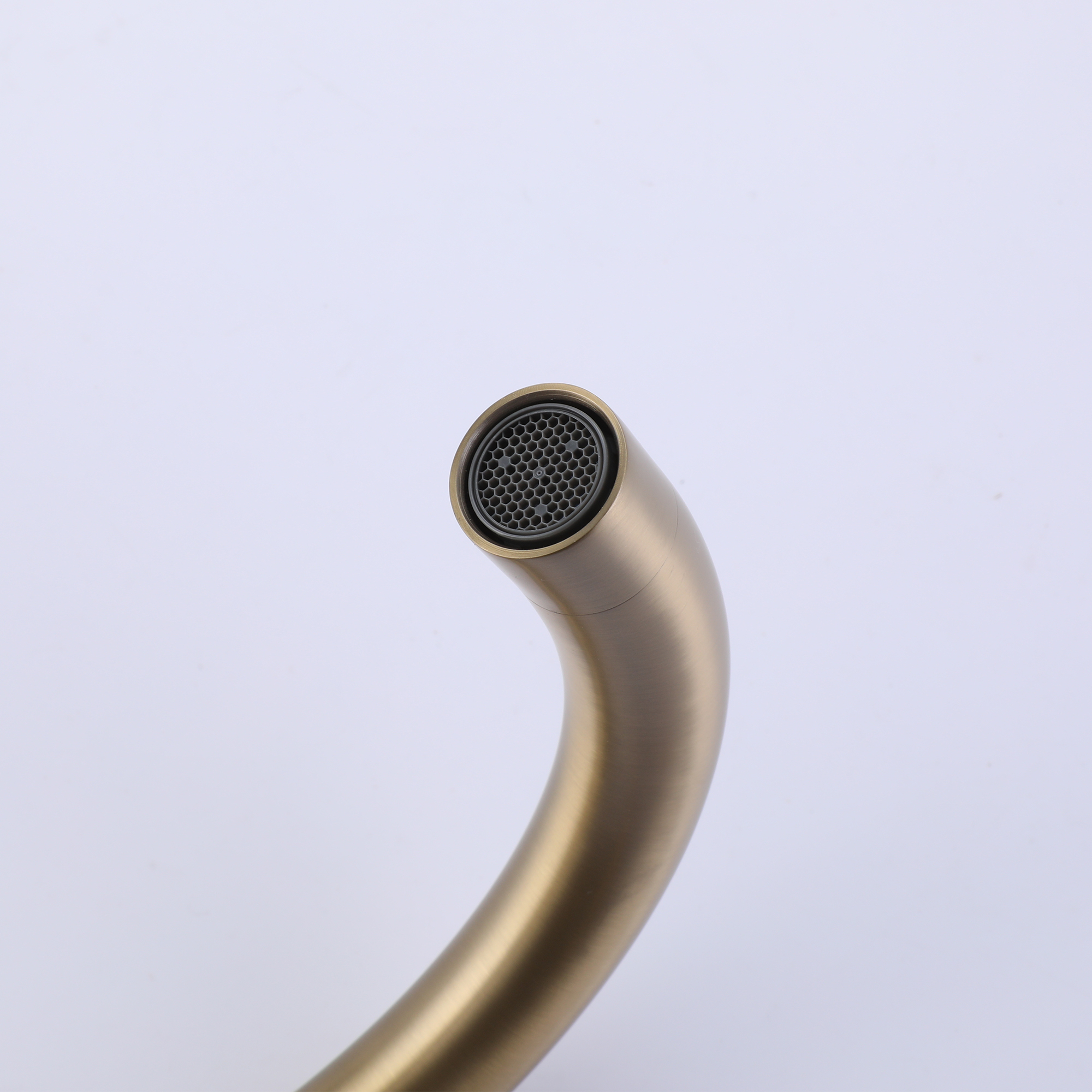 Brushed gold deck-mounted widespread bathroom faucet with dual handles
