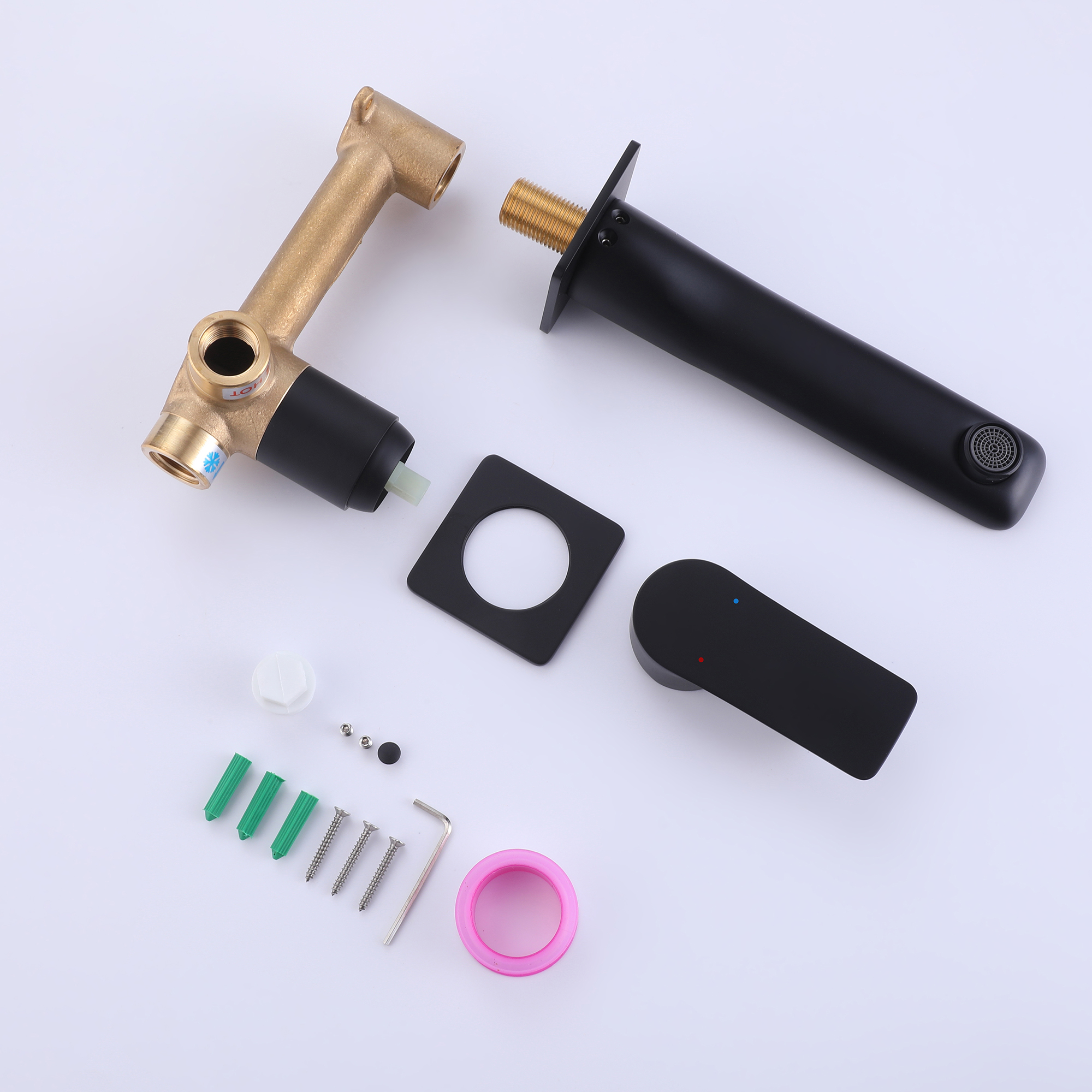 Contemporary Convenience Single Handle Wall Mount Bathroom Faucet featuring Matte Black finish and brass construction for leak prevention