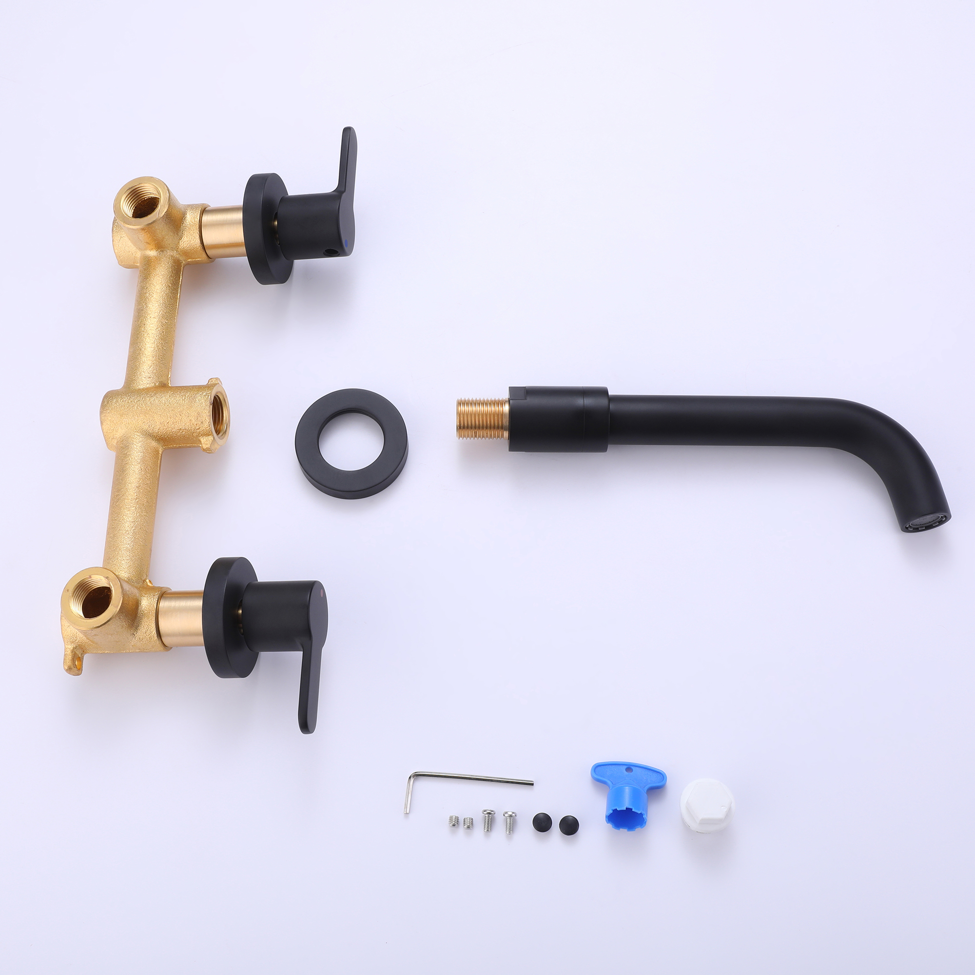 Wall mounted bathroom faucet installation design in matte black