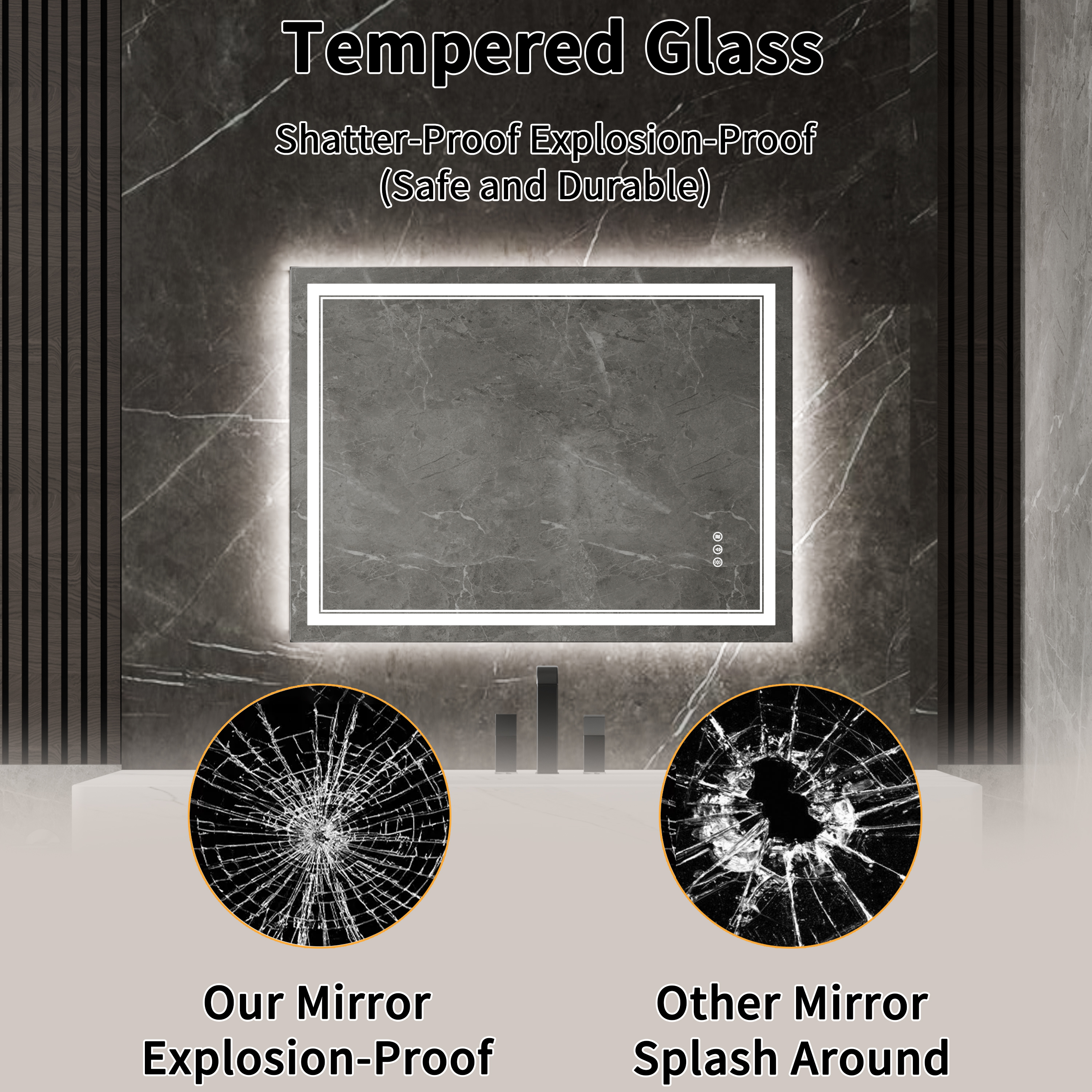 48 x 36 Inch LED Bathroom Vanity Mirror front view showing high-quality glass and illumination