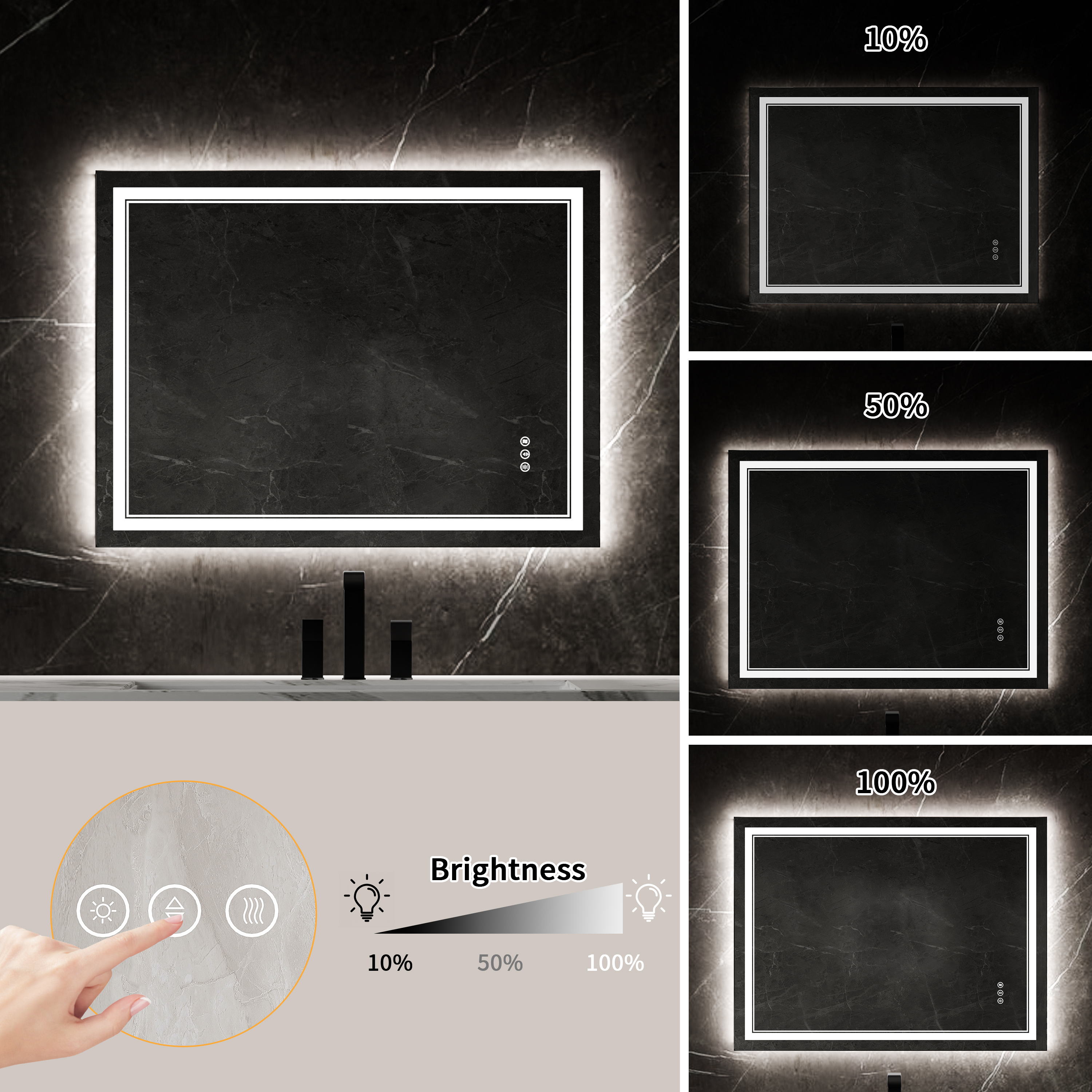 Detailed back view of the LED Vanity Mirror showing power cord and installation structure
