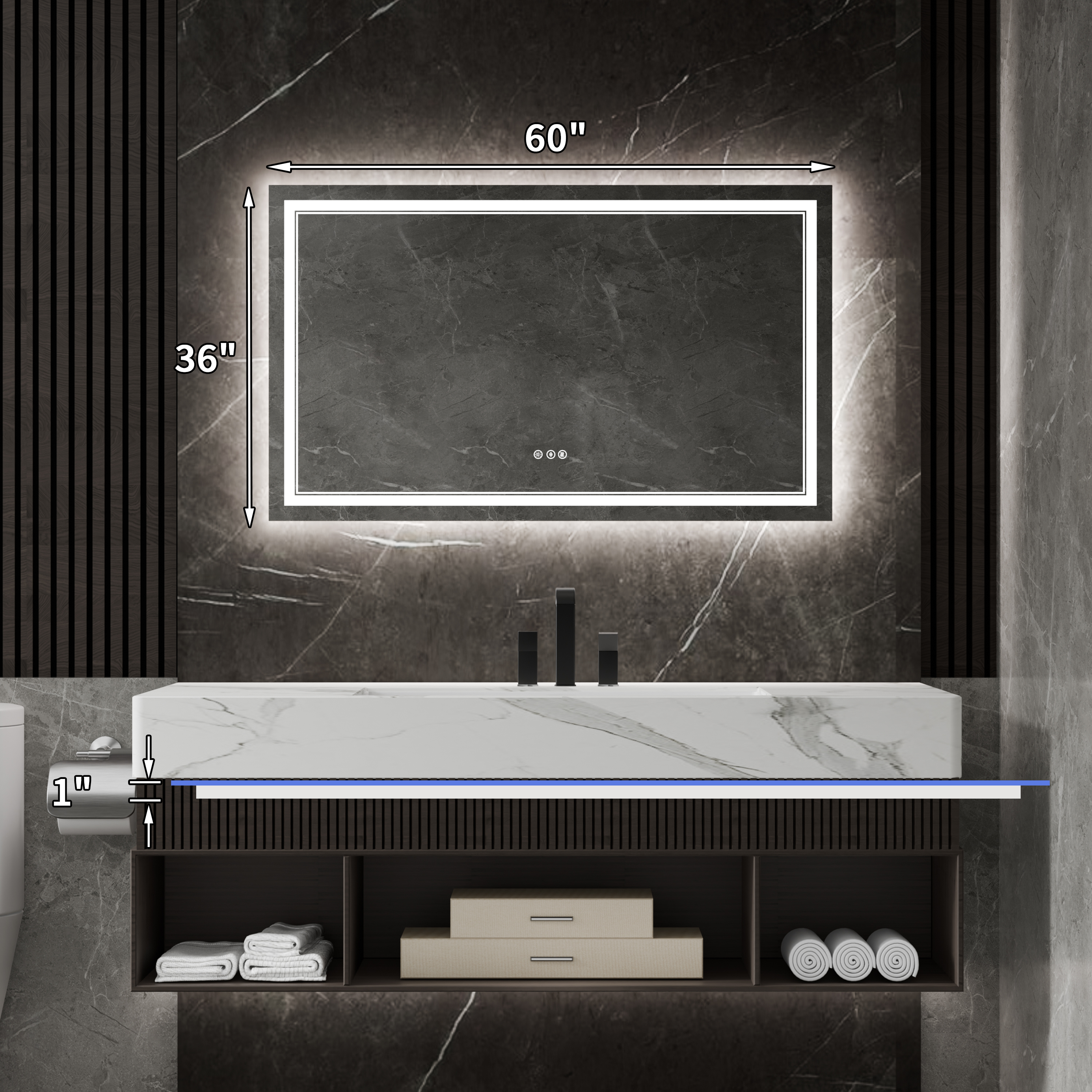 Adjustable color temperature and brightness settings on LED Mirror