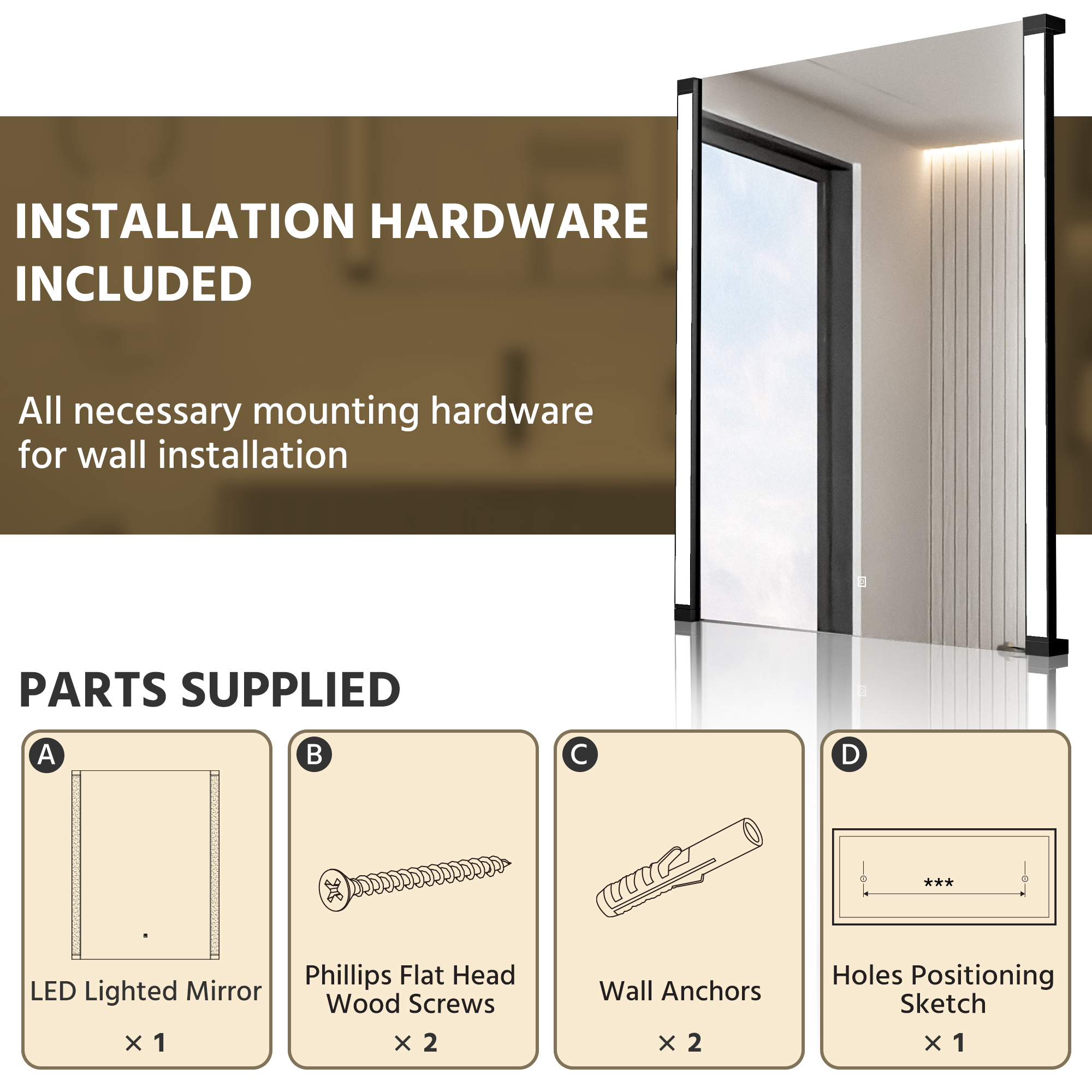 30 x 36 Inch Framed Lighted Bathroom Mirror with front-lit illumination and dimmable controls