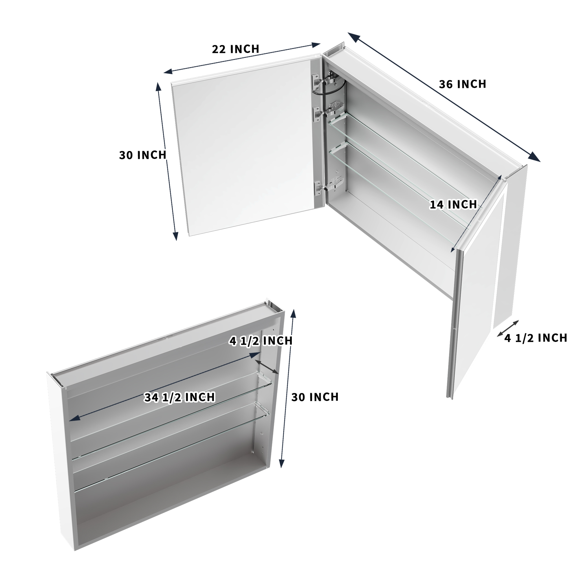 Dimmable LED aluminum medicine cabinet recessed installation view
