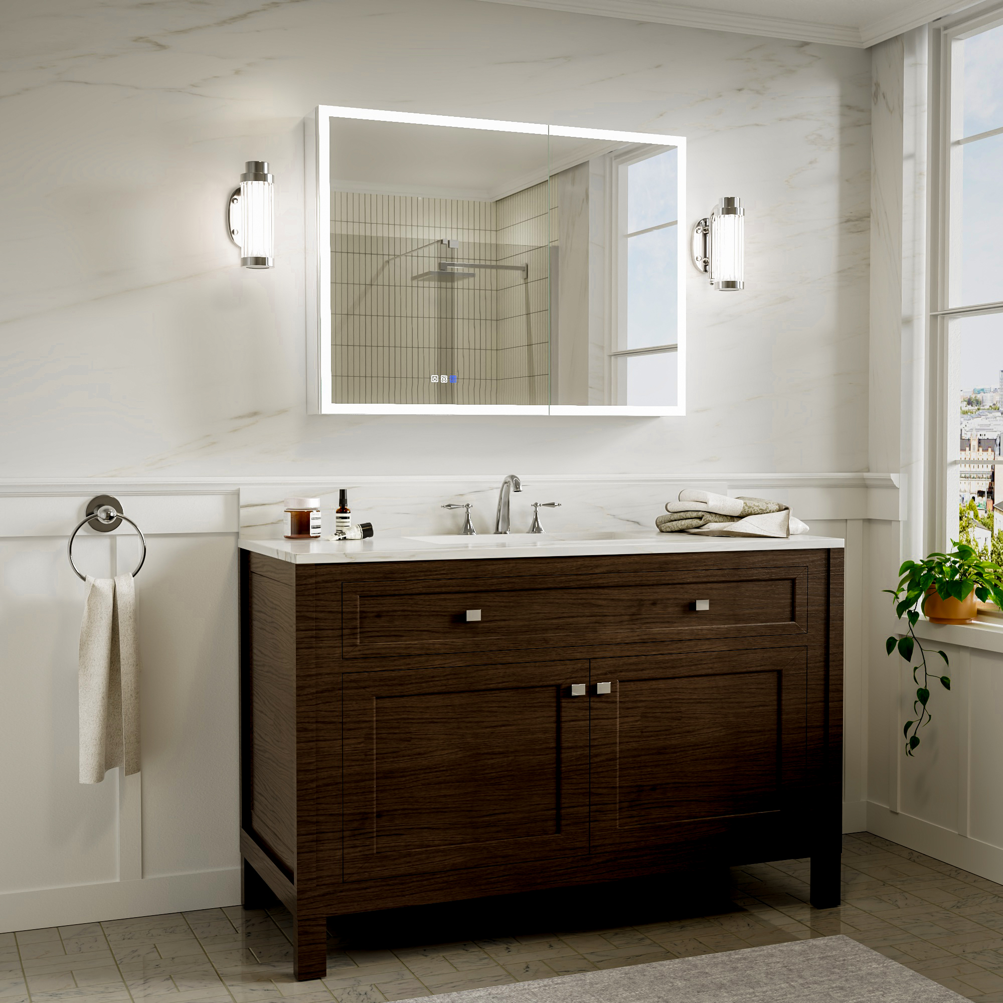 LED medicine cabinet with tempered glass and aluminum construction