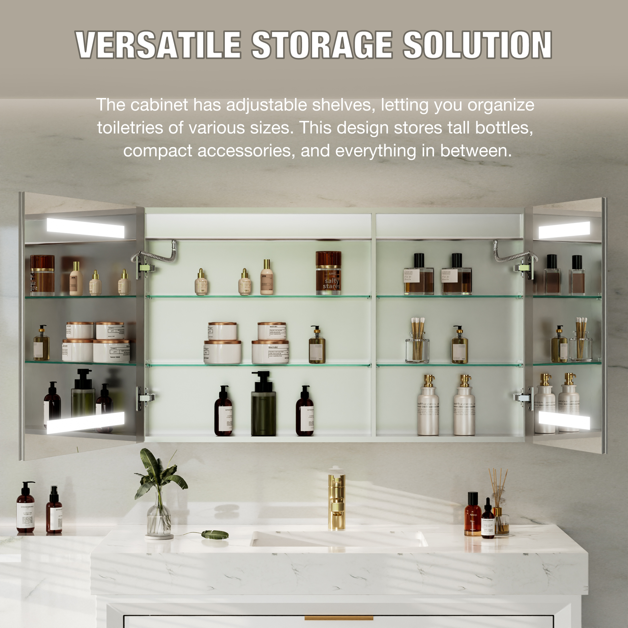 Wall-mounted and recessed LED medicine cabinet installation design