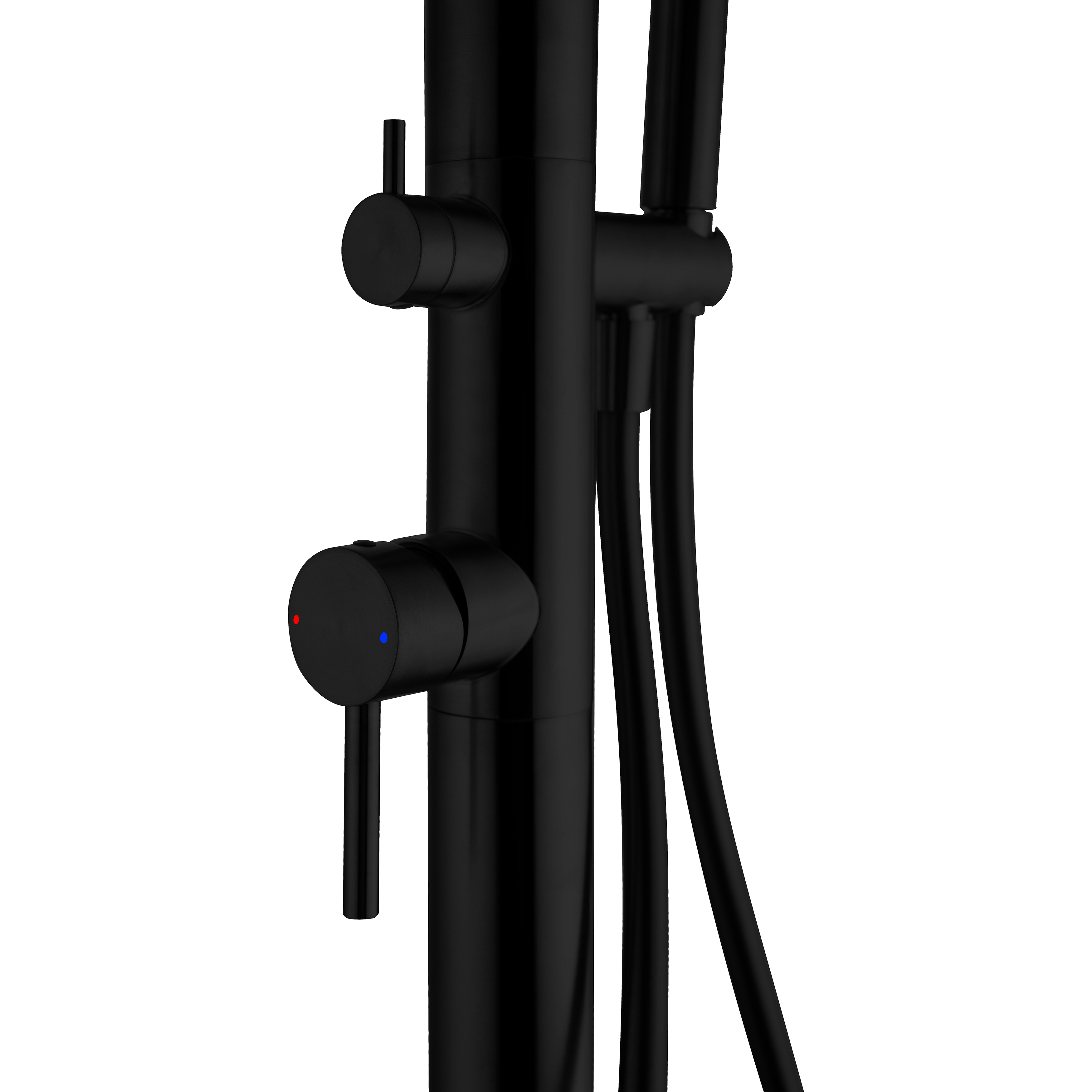 Outdoor Shower flow-control configuration with top spray and handheld outlet