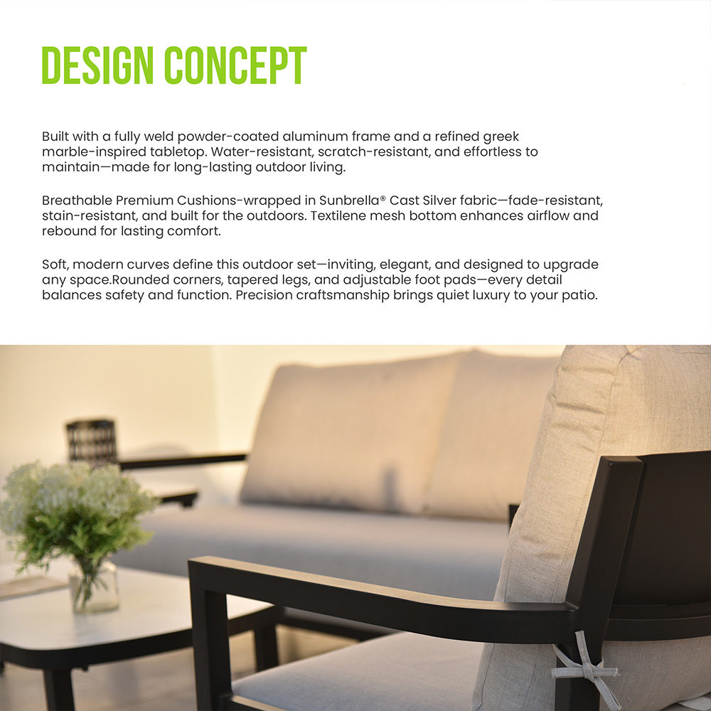 Ember Black Aluminum Fully Welded Frame with Fade Resistant Beige Cushions