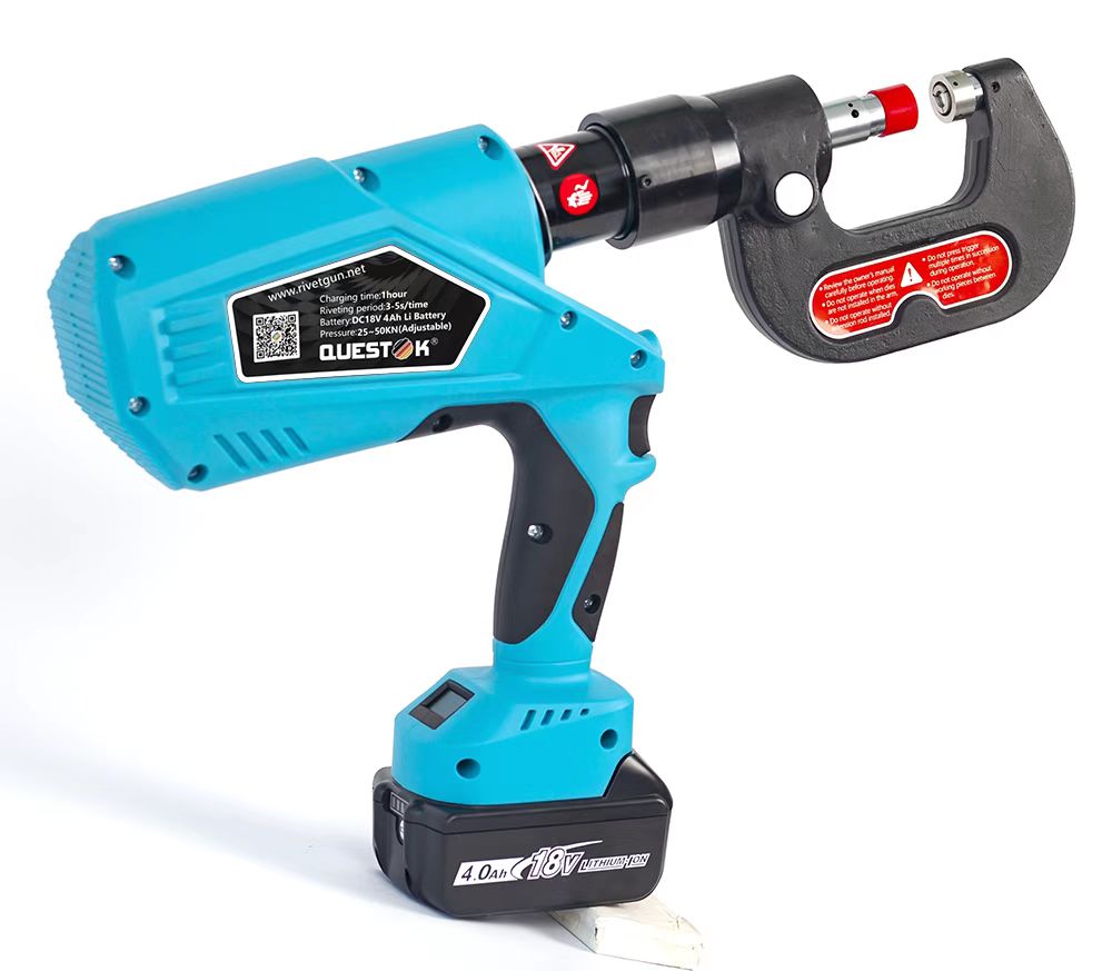 Cordless portable clinching gun for HVAC ductwork and sheet metal joining