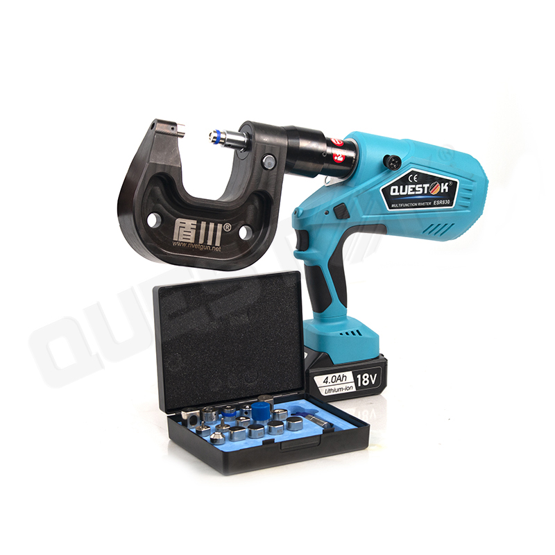 Semi-tubular rivet pressing tool gun for industrial fastening applications