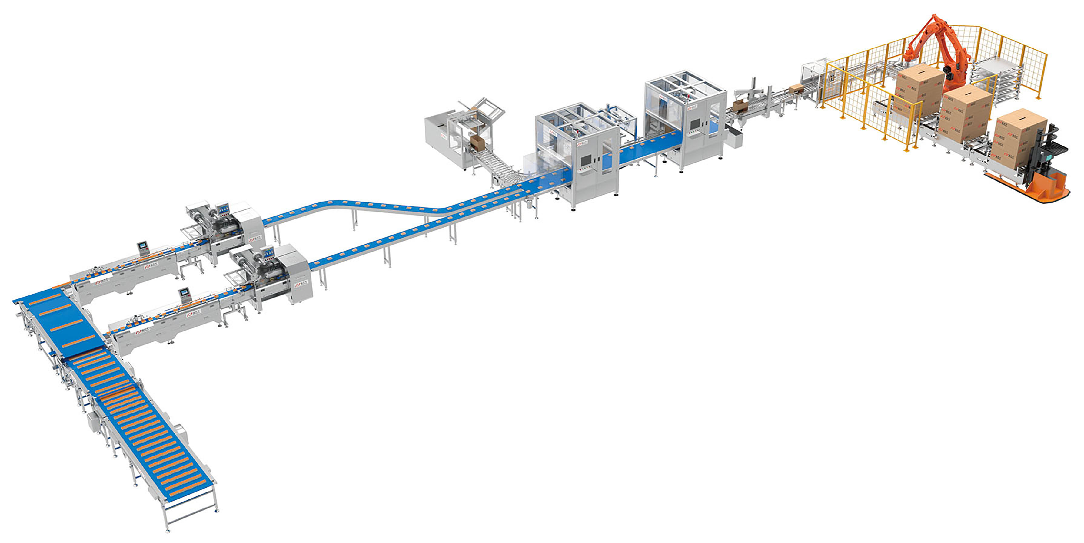 Tortilla Large Flatbread Automatic Packaging Line showing conveyor and wrapping mechanism