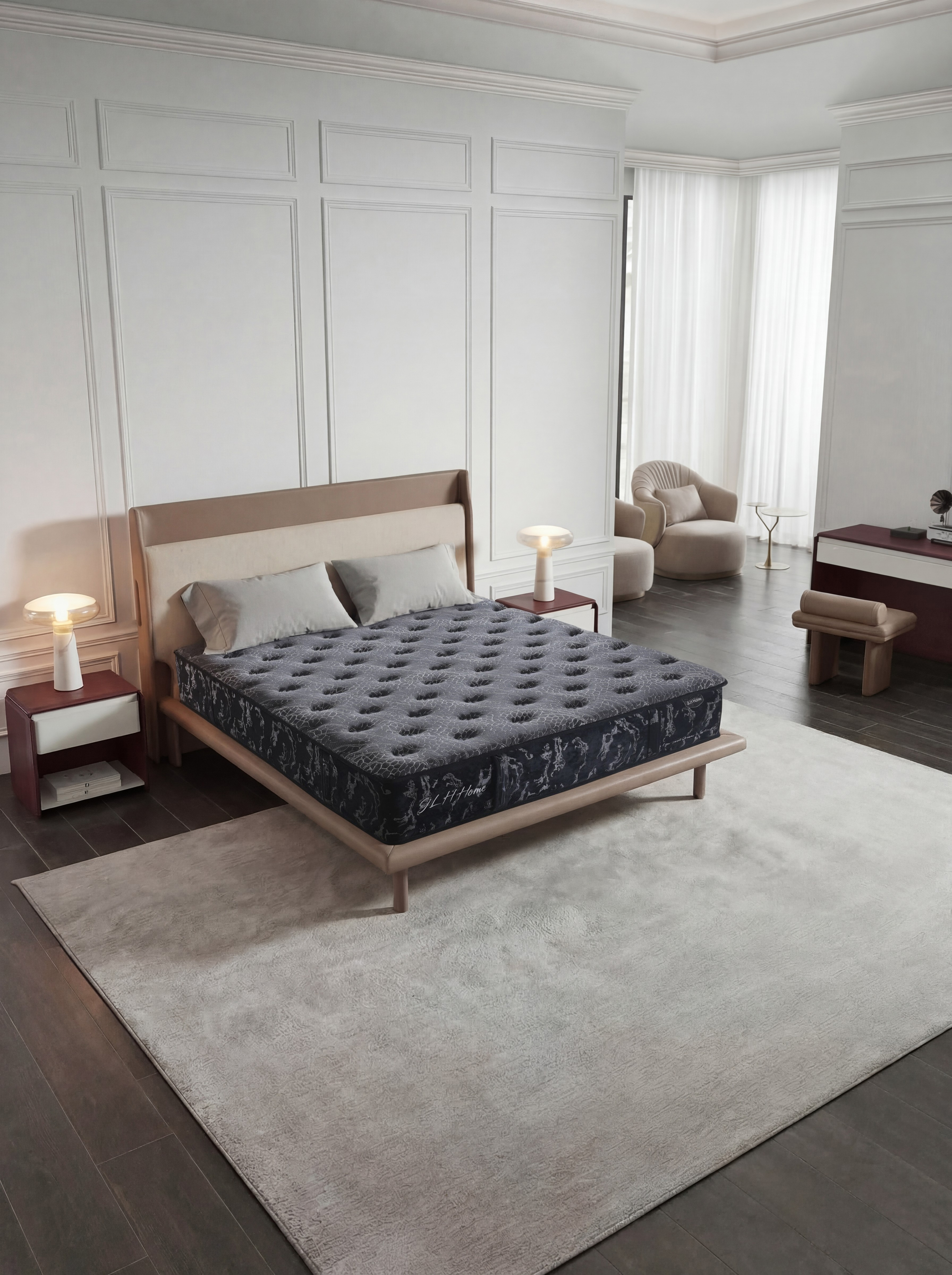 Side view of a high-density foam and pocket spring hotel mattress
