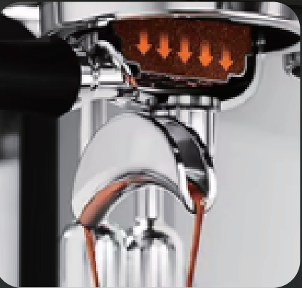 Espresso machine dual steam pipes and control panel close-up