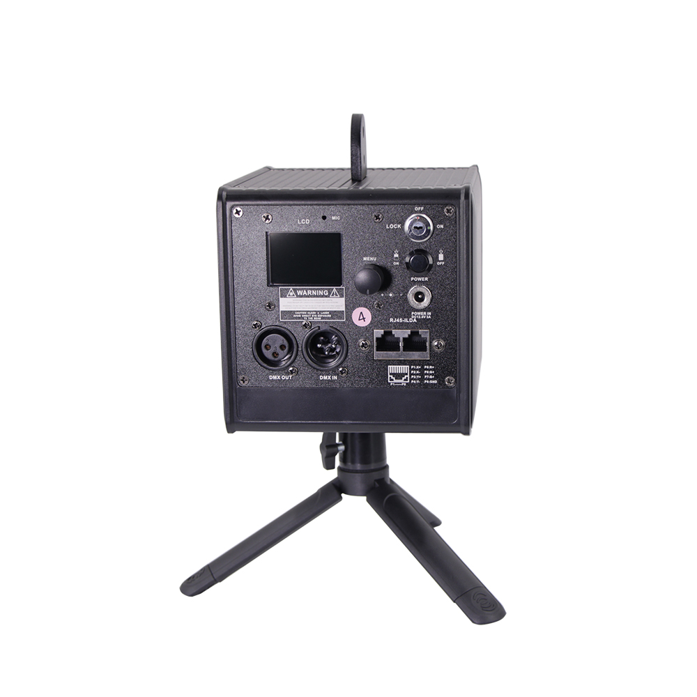 Portable RGB laser projector showcasing structural compact design and lens assembly