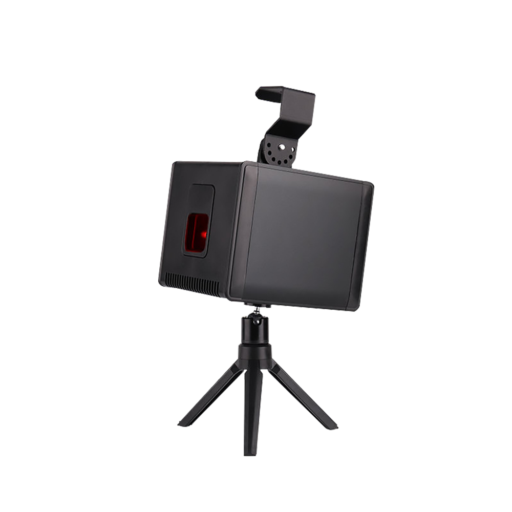 Portable RGB laser projector with APP control showing optical performance and compact housing design