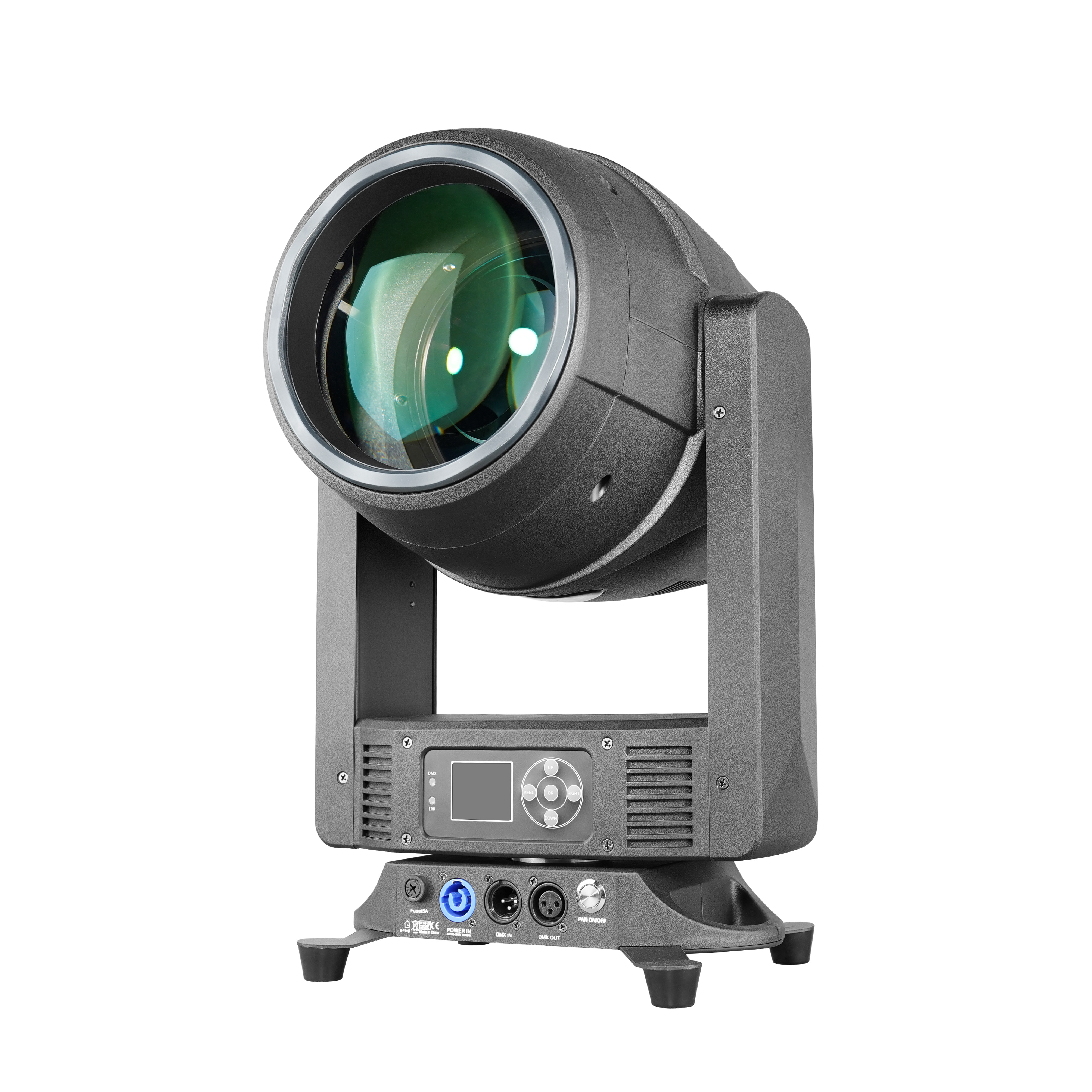 SKYTOUCH 150 light source projection showing the sharp 1-degree parallel laser beam effect