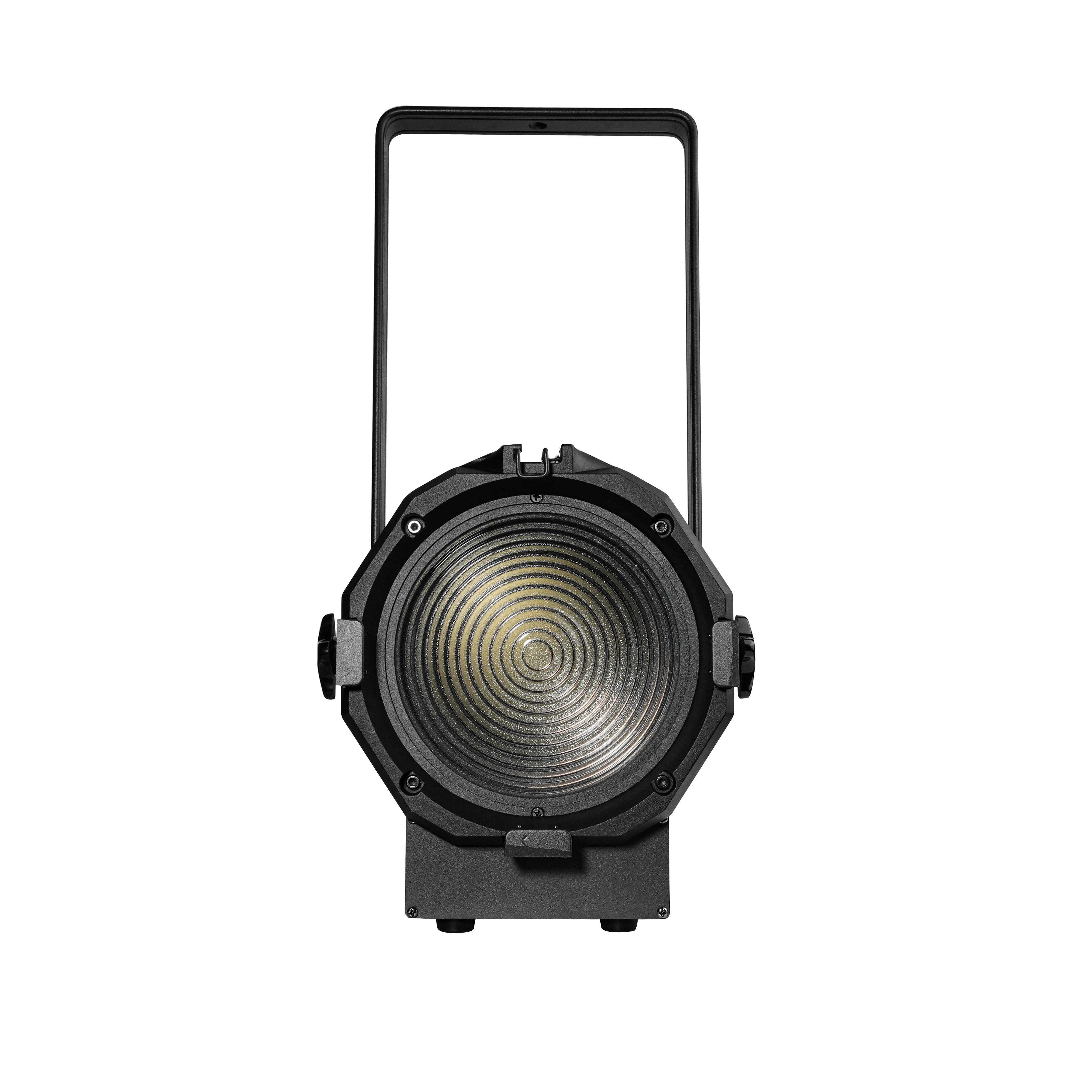 FRESNEL 500AS high power LED fresnel light front view with barn doors