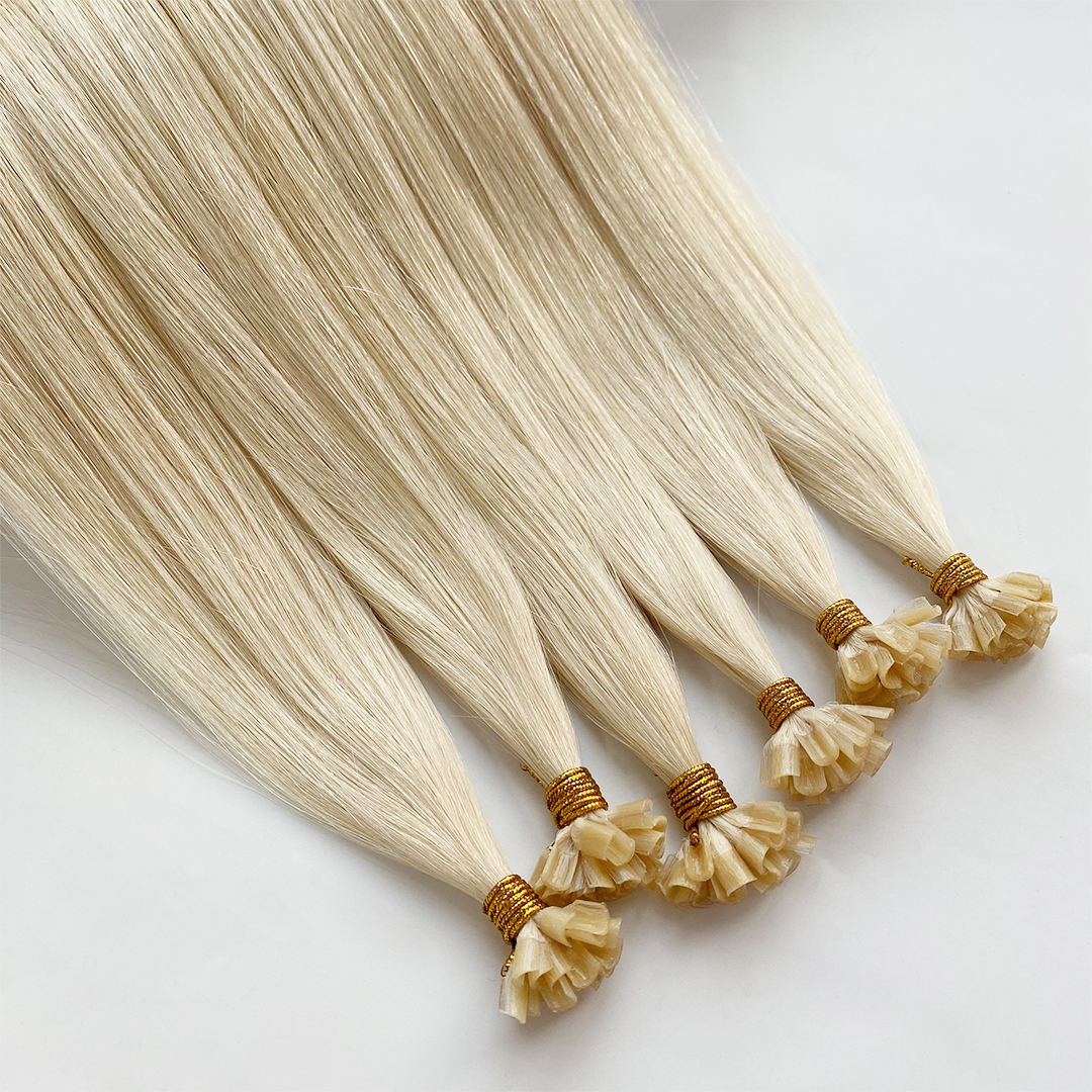 Customized blonde and rooted-color Keratin Bond Hair Extensions for private-label brands