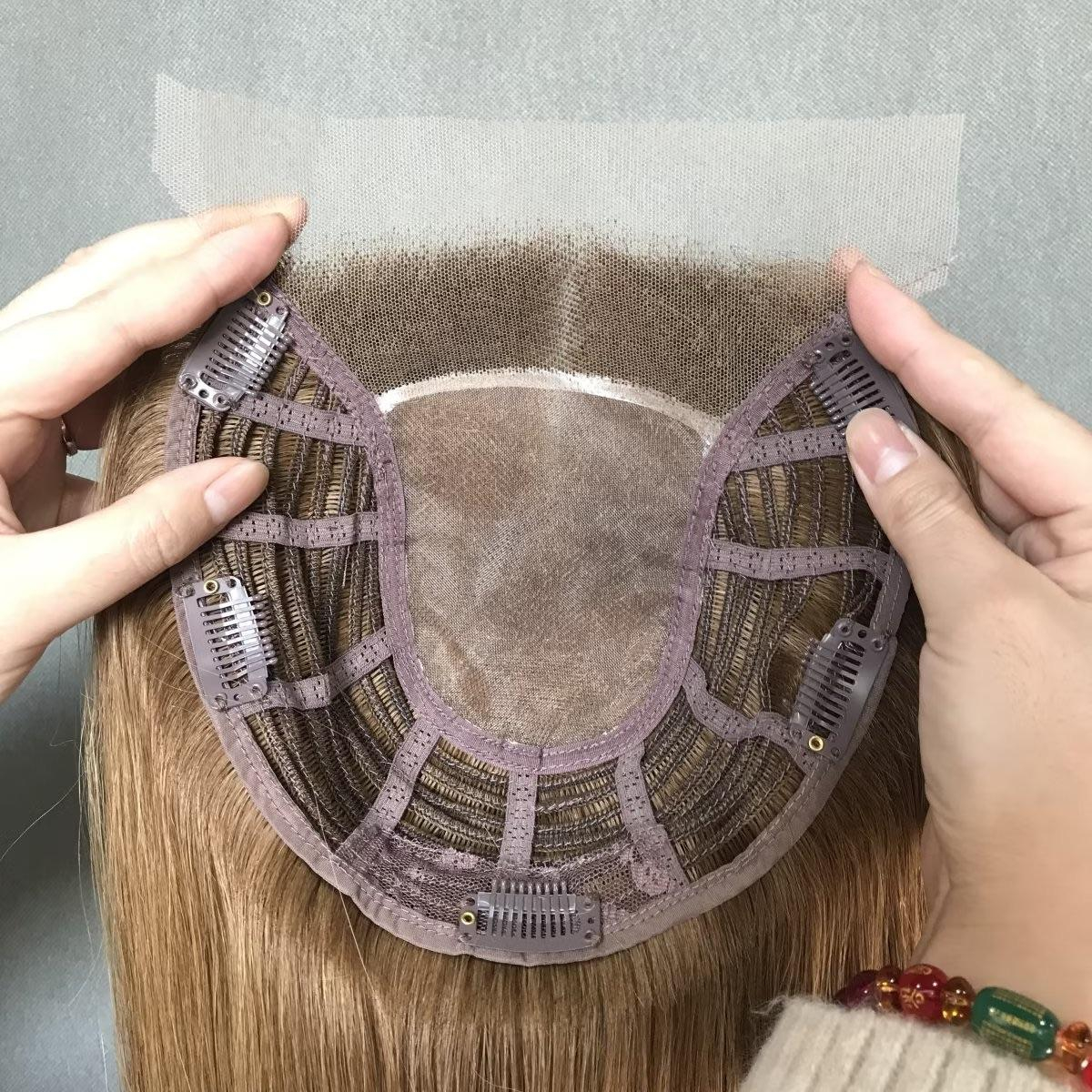 Mono Lace Topper hair texture and highlighted blonde color details