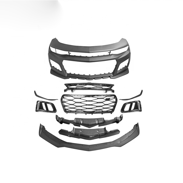 Close-up of the front bumper assembly detailing the primed surface texture and grille integration area