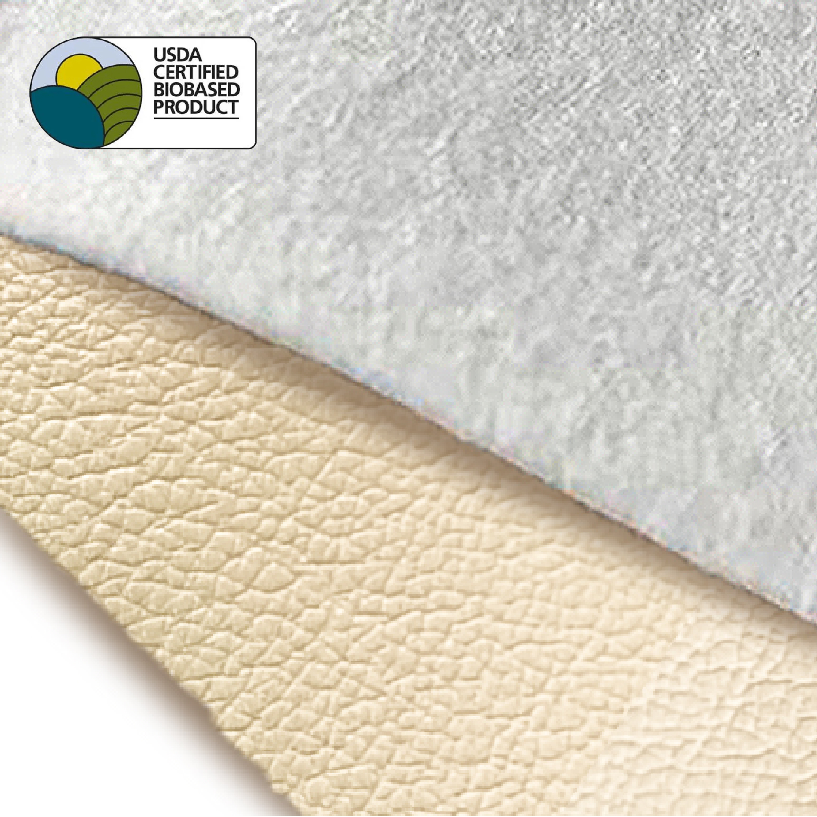 Durable vegan leather backing fabric and grain pattern detail