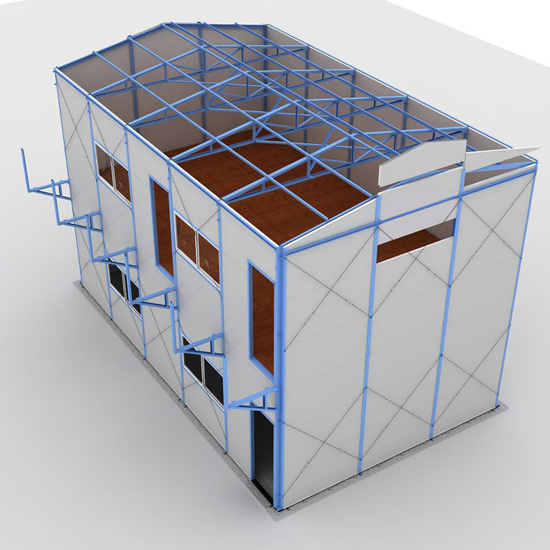 K-House galvanized steel frame structure and sandwich panel installation layout