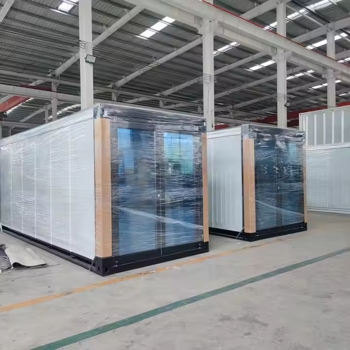 Interior view of an expandable container house showing window positioning