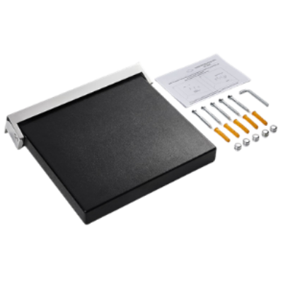 Wall mount folding shower seat with 304 stainless steel frame and white PU pad for commercial bathrooms