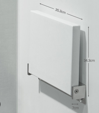Wall-mounted folding shower seat designed for bathroom accessory use