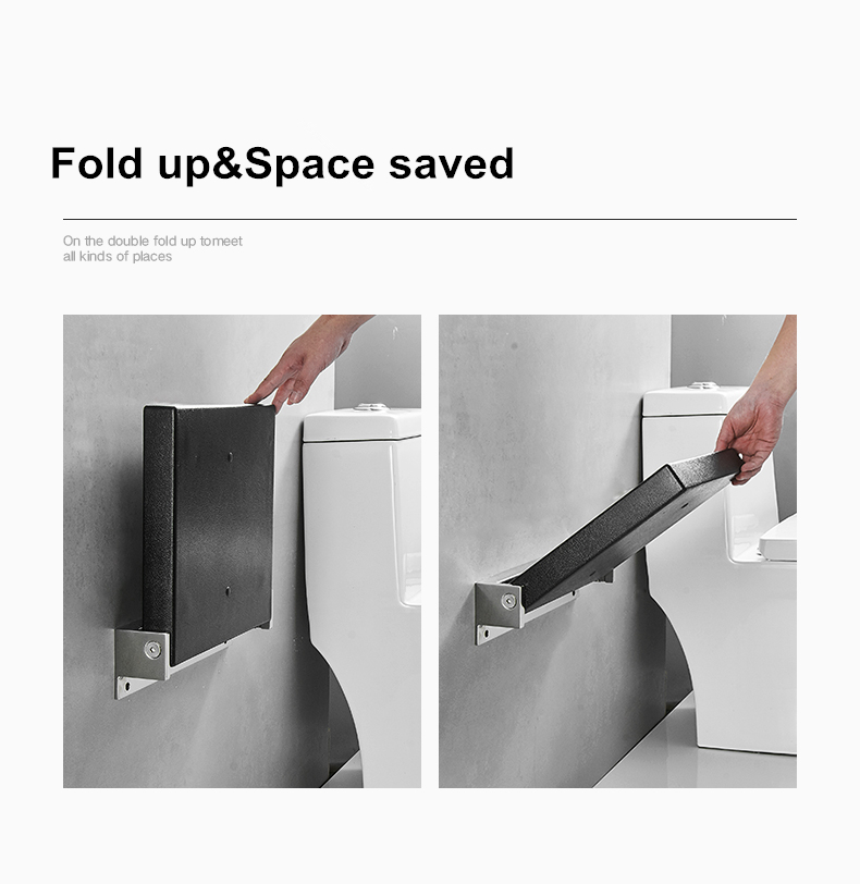 Wall mount folding shower seat in a bathroom environment