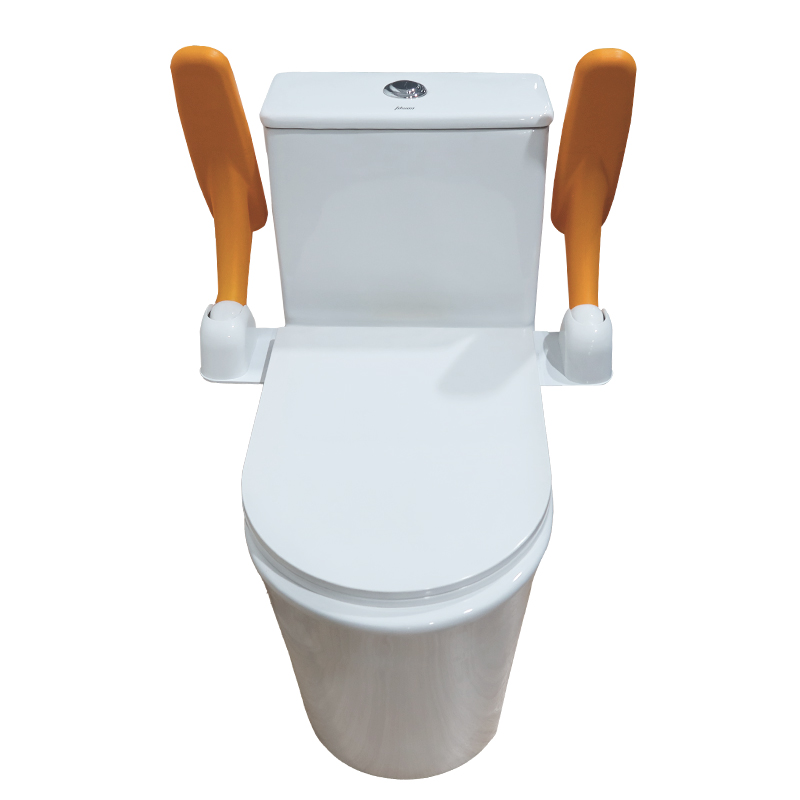 Toilet armrest mounted on a toilet basin showcasing universal alignment and secure installation