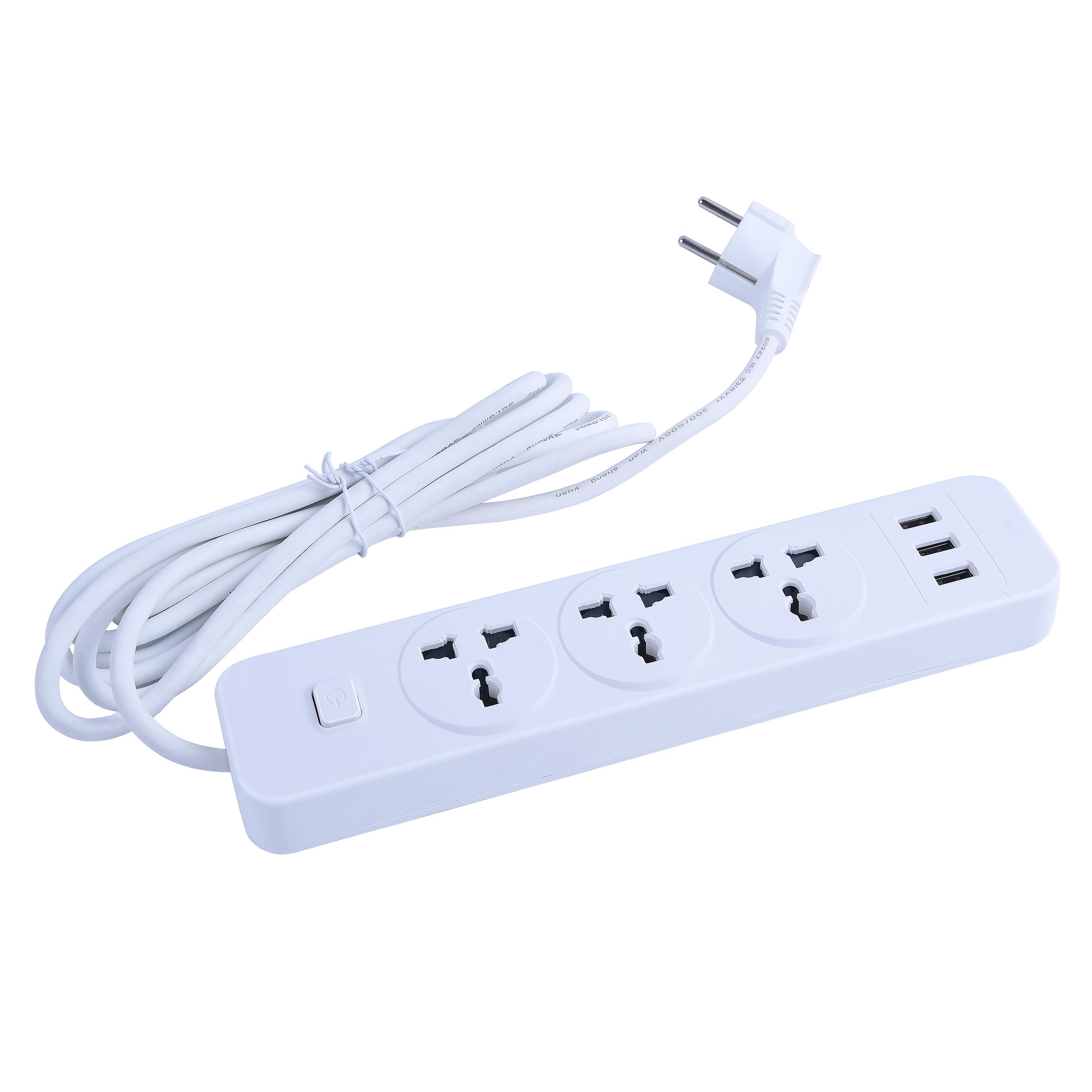 Three-way multi-functional power strip with USB ports and individual switches product overview