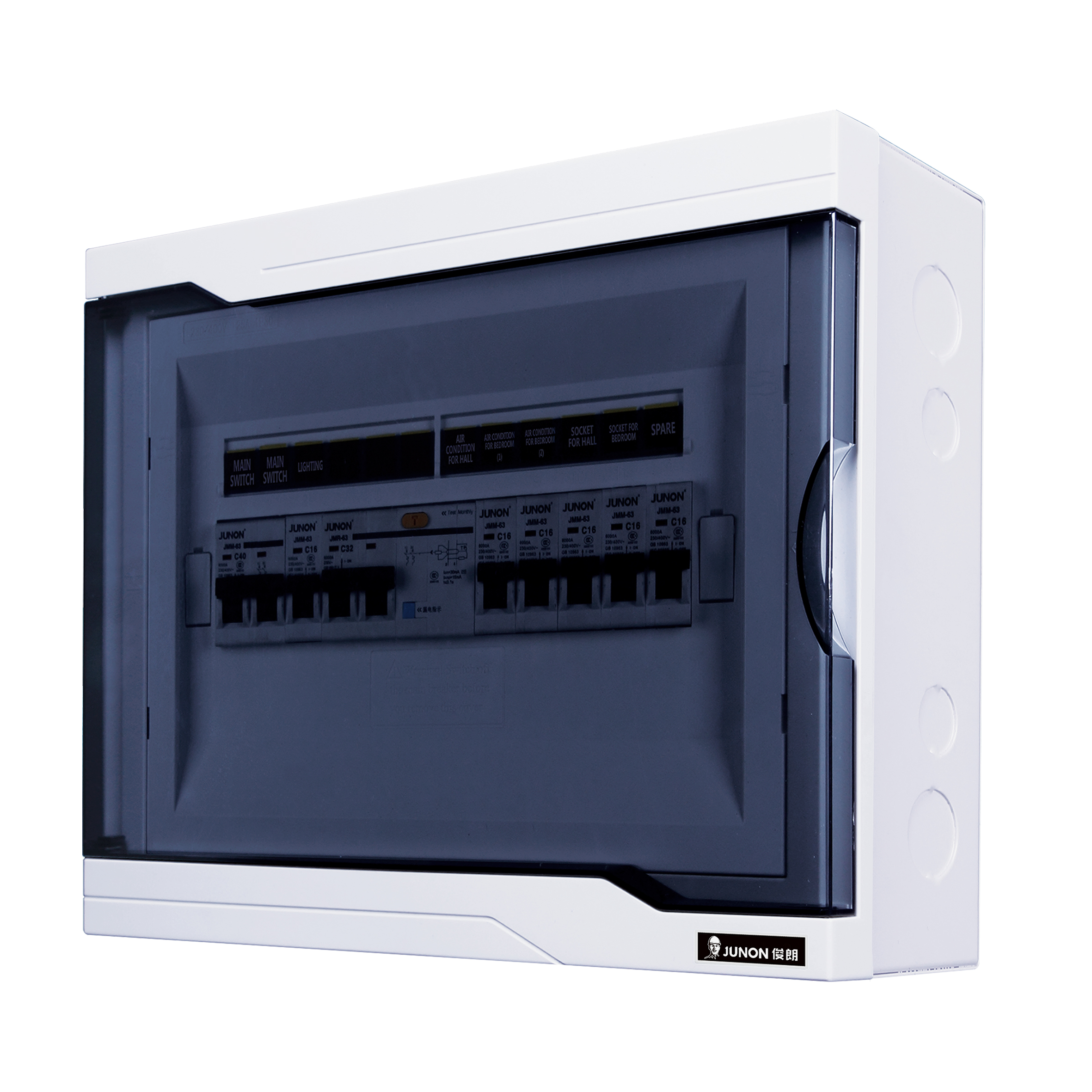 V18 series 12 way surface mounted distribution box with PC cover and metal base