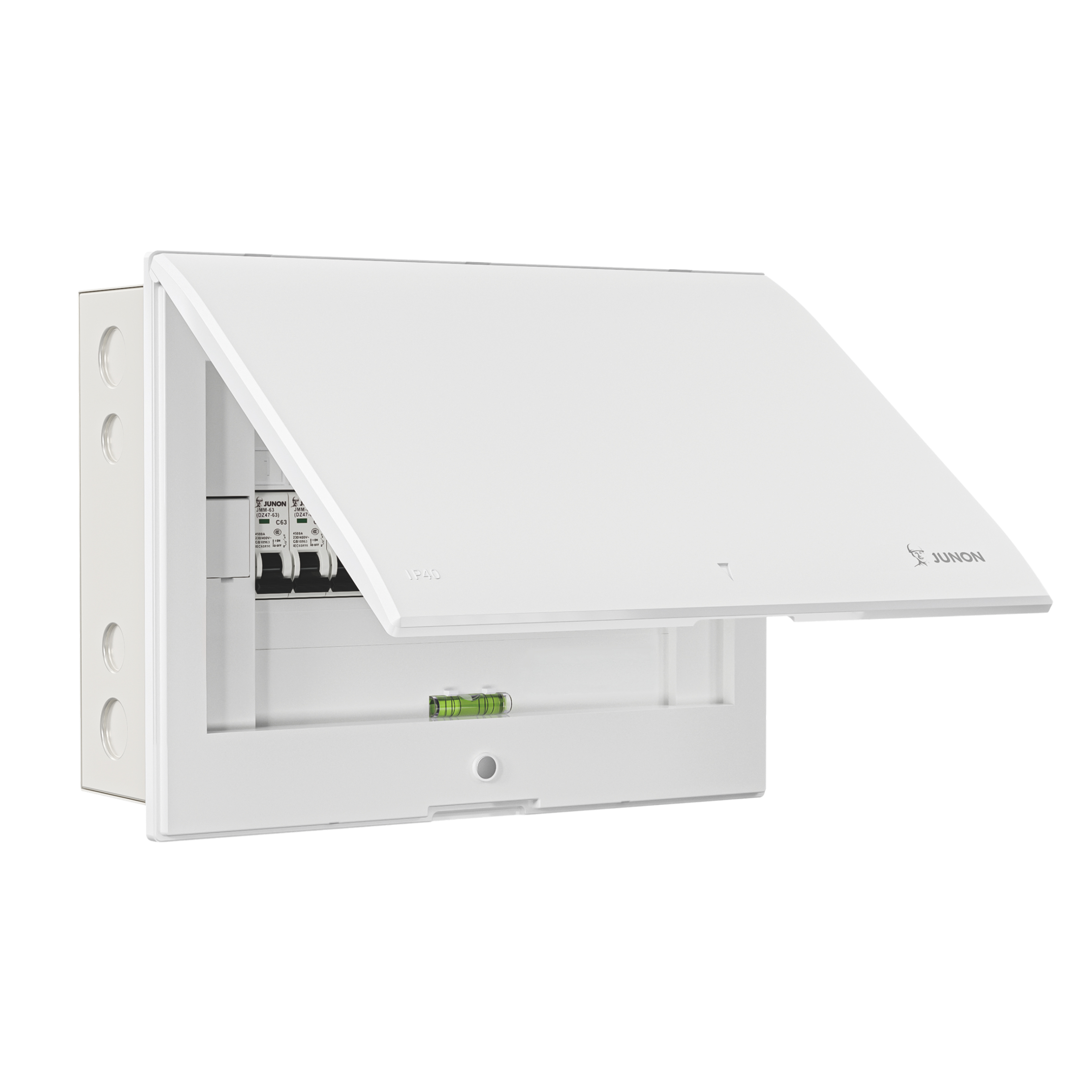 V22 series 12 way flush mounted distribution box featuring a high durability PC cover and 1.2mm thick iron sheet casing