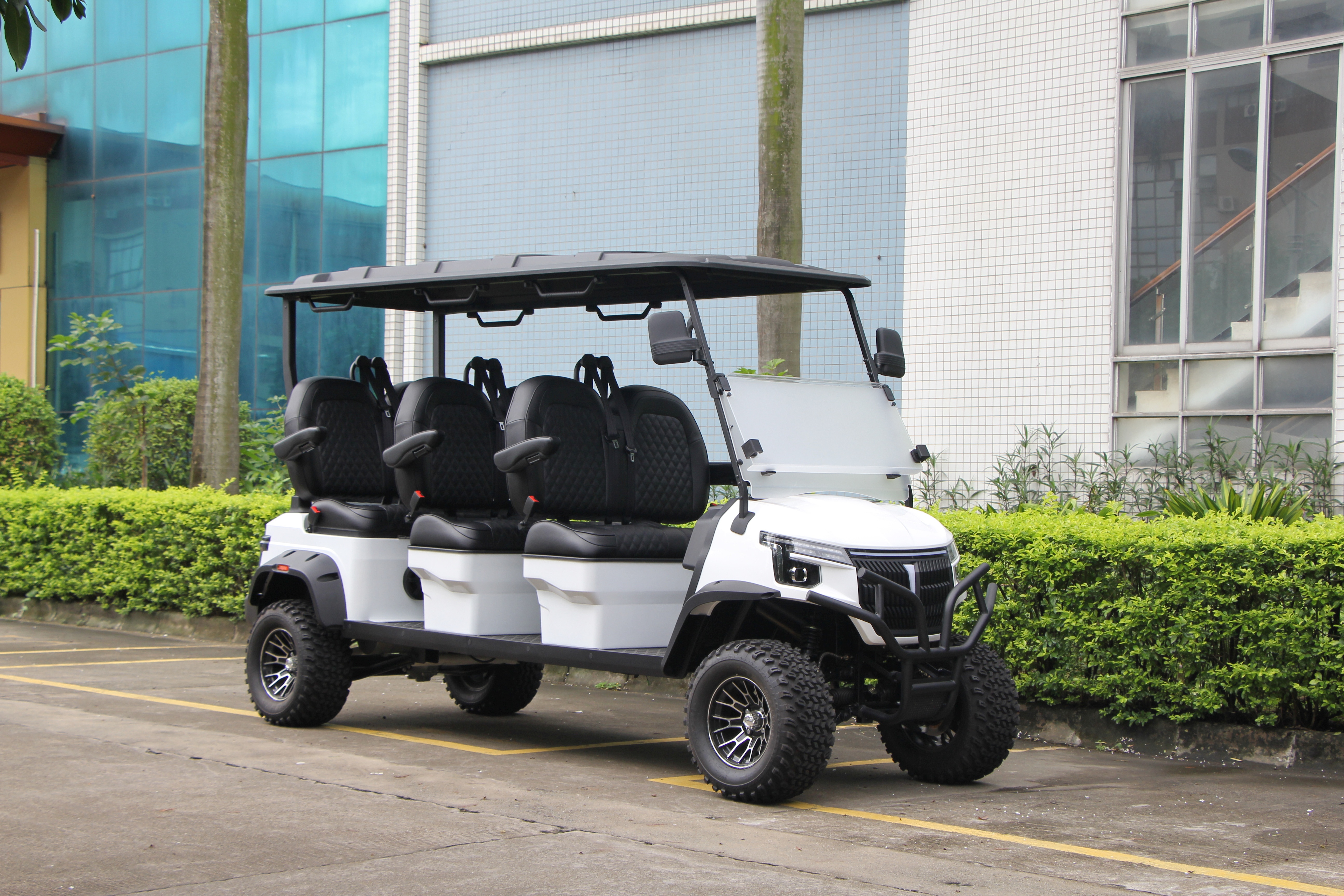 Electric golf cart equipped with lithium battery system and durable chassis frame