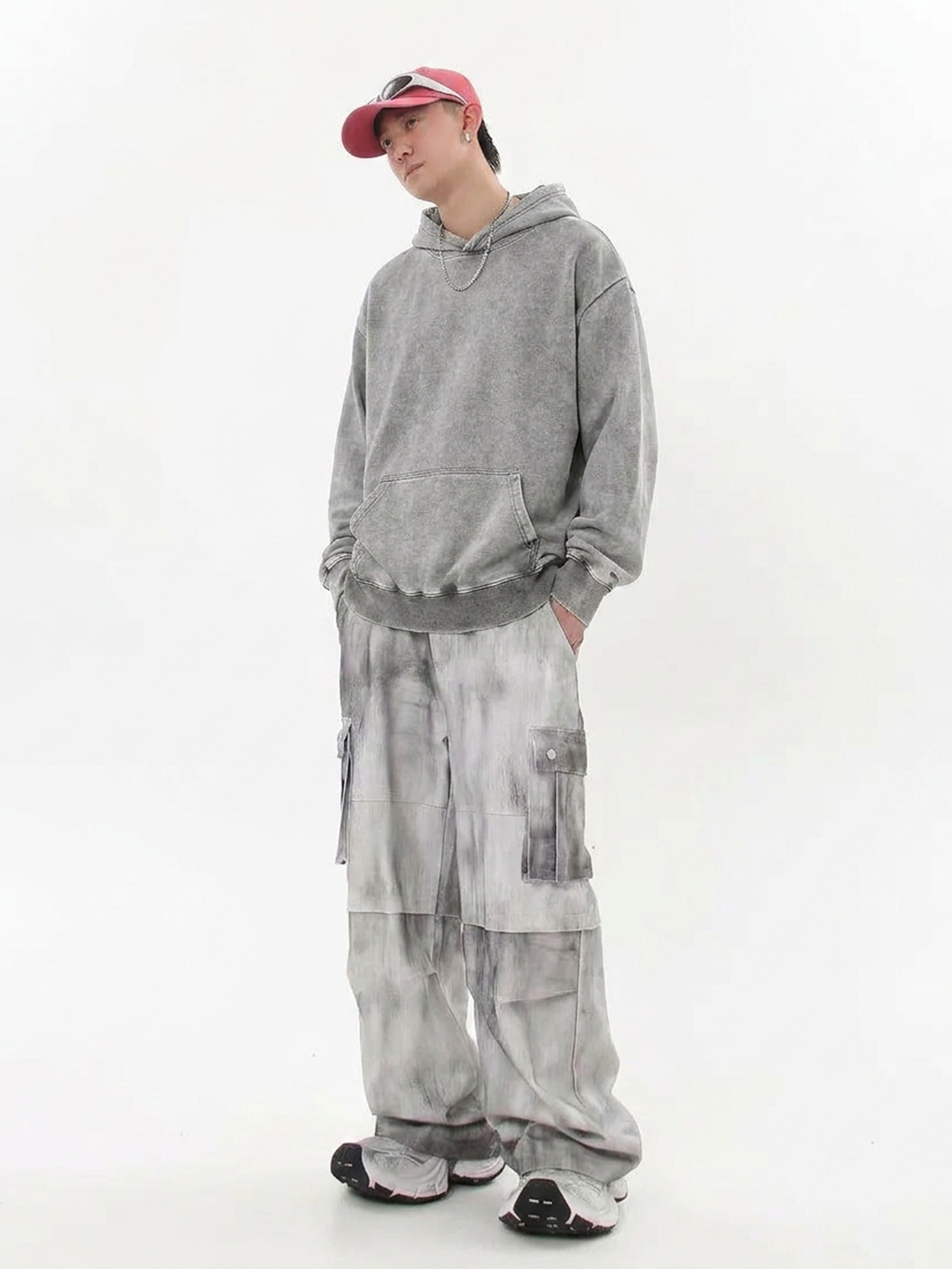 Garment-washed vintage hoodie product image for mineral-wash hoodie inspection