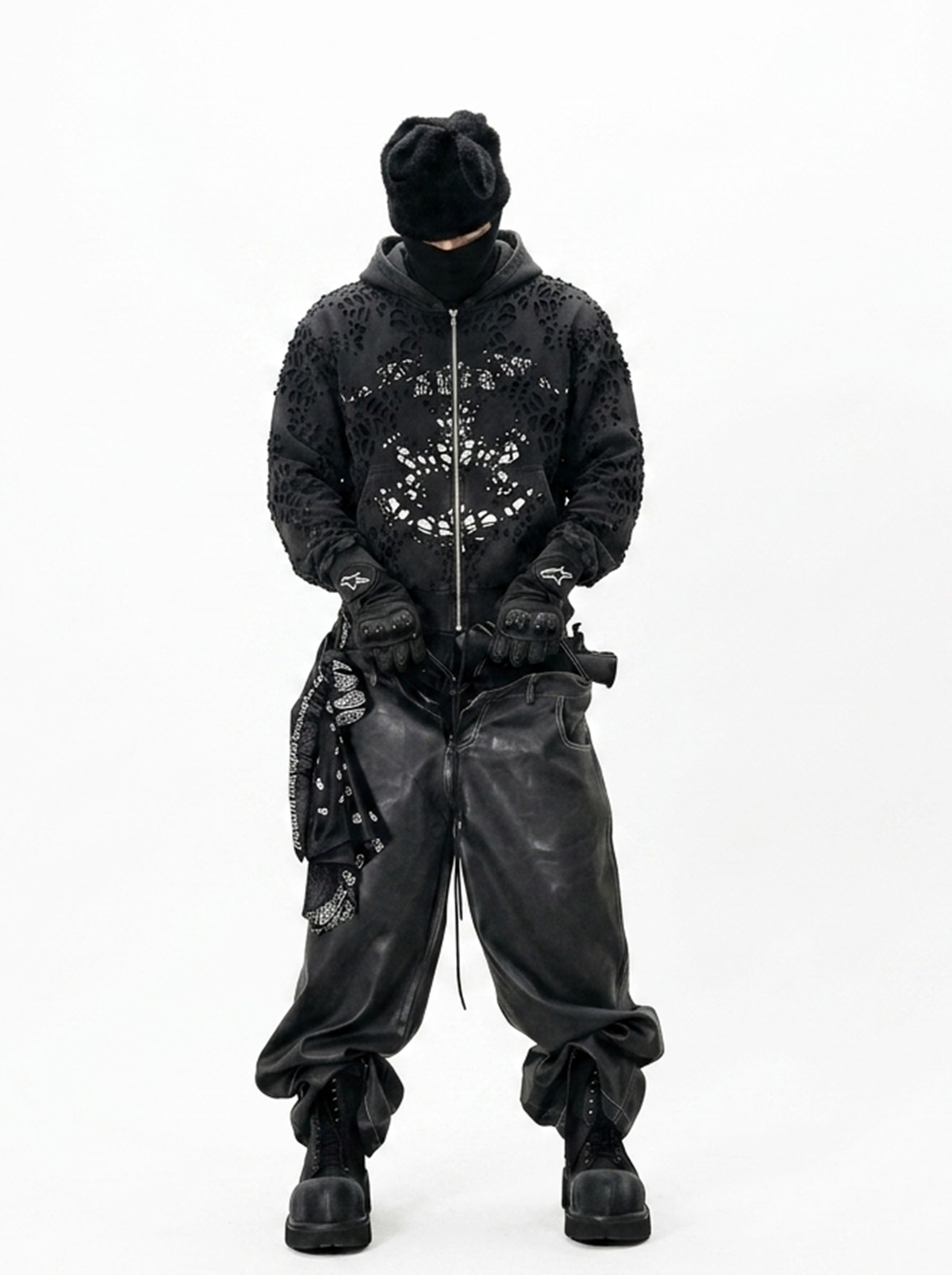 Garment-washed vintage hoodie detail for mineral-wash quality verification