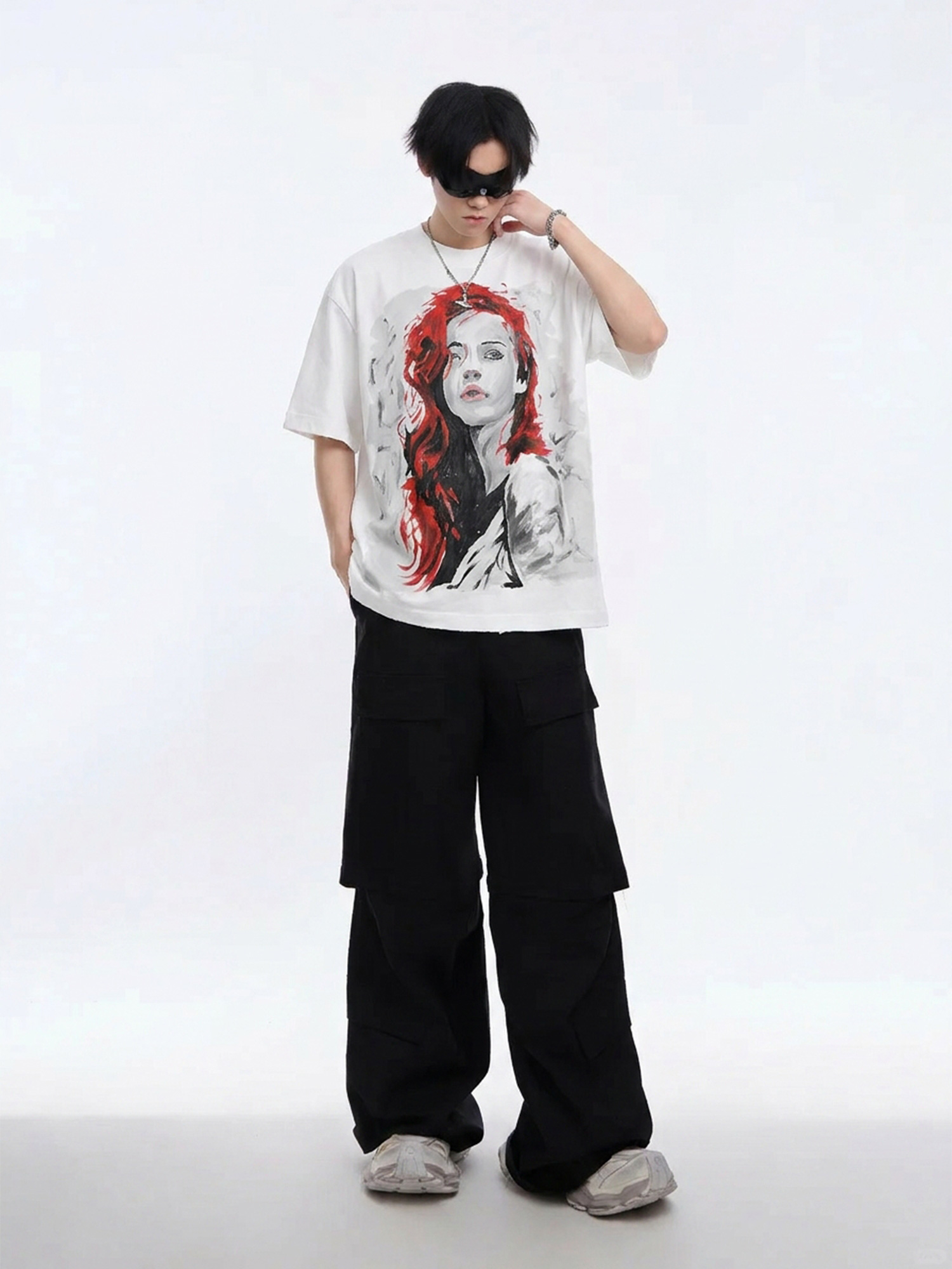 Heavyweight T-shirt product detail for acid-wash distressed apparel development