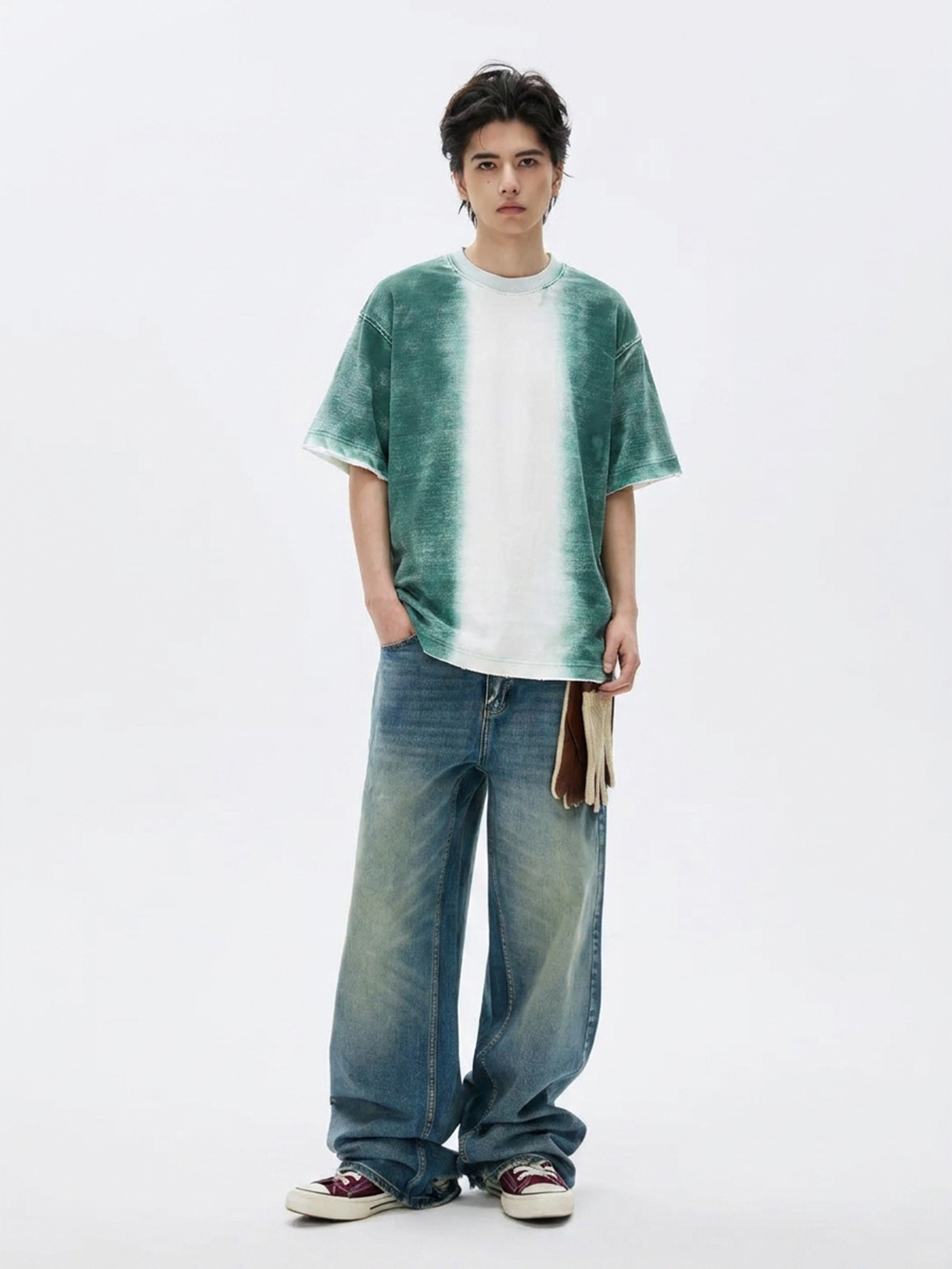 Custom vintage garment-washed T-shirt showing acid-wash appearance