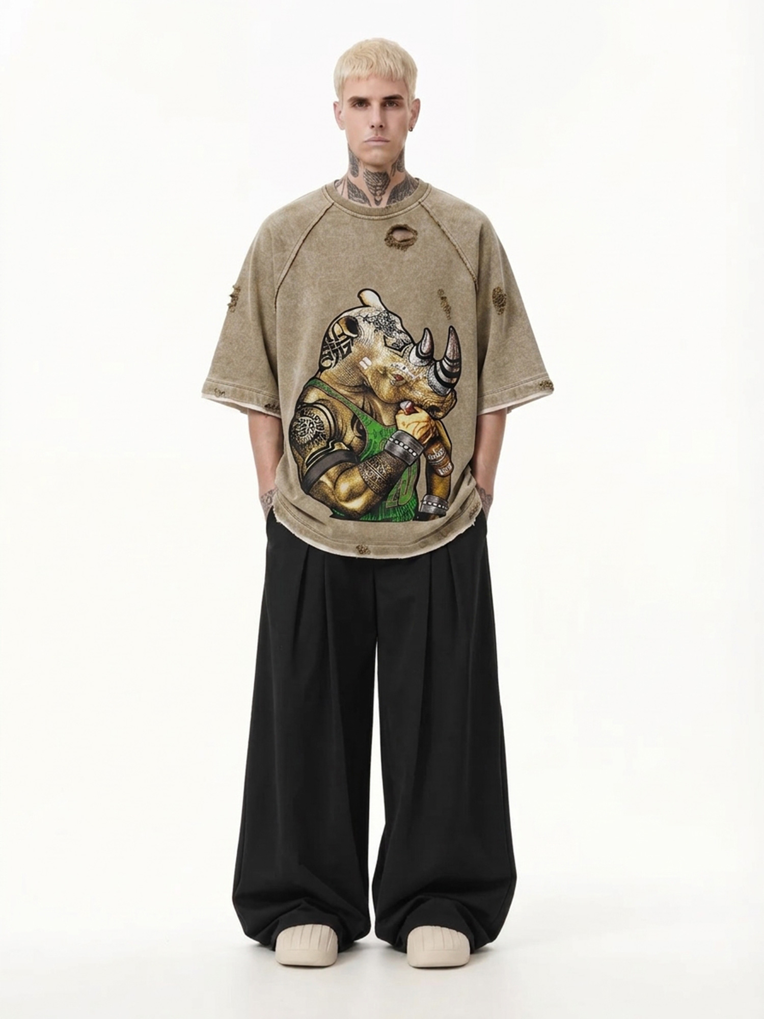 Oversized drop-shoulder T-shirt for bulk apparel production