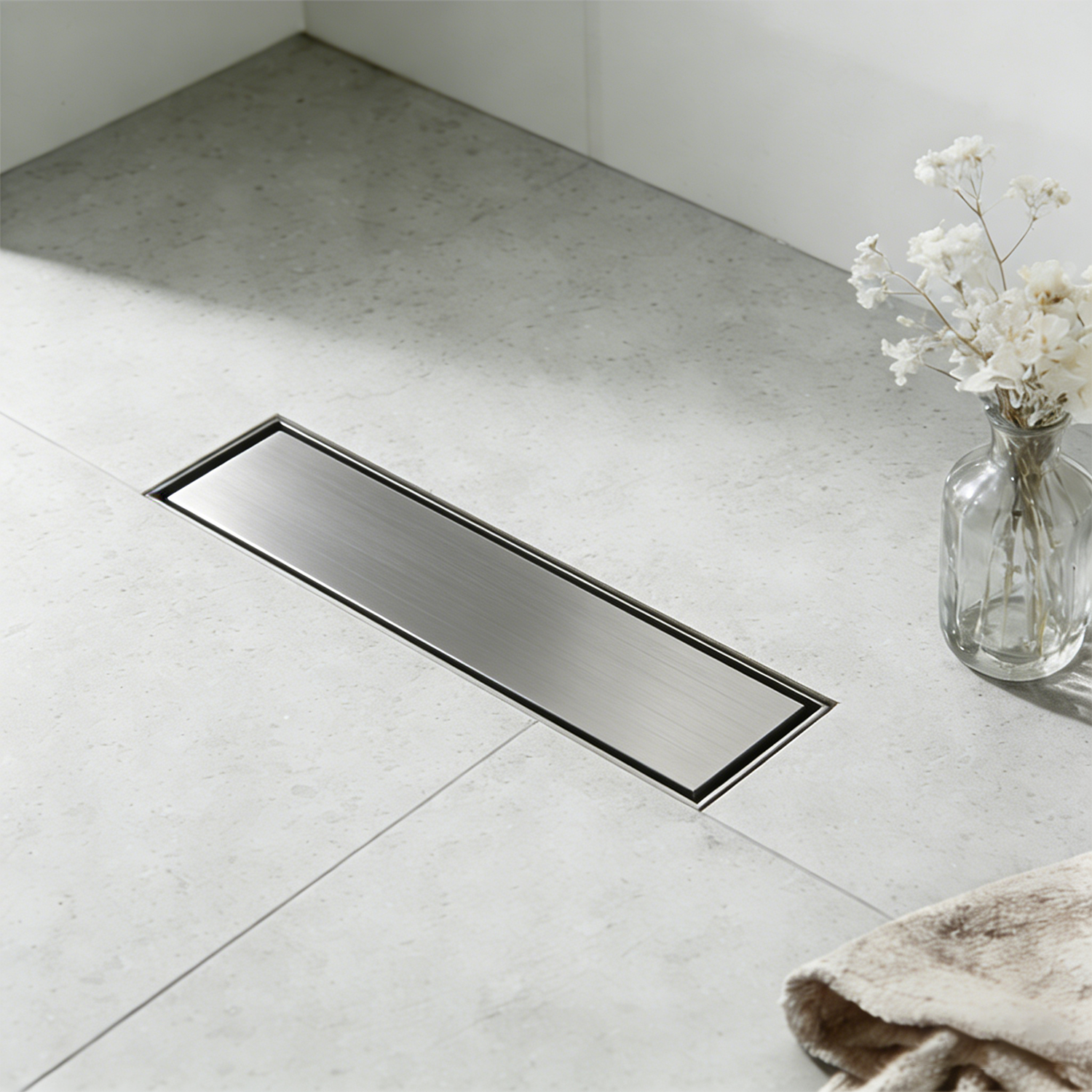 ODO stainless steel tile insert floor drain with brushed steel finish