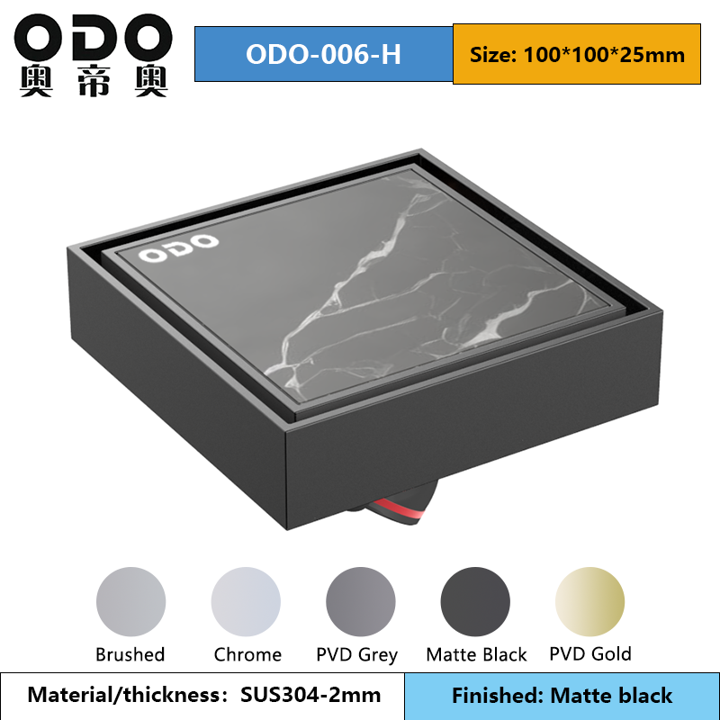 10x10cm ODO-006-KH Tile Insert Floor Drain Matte Black accessories